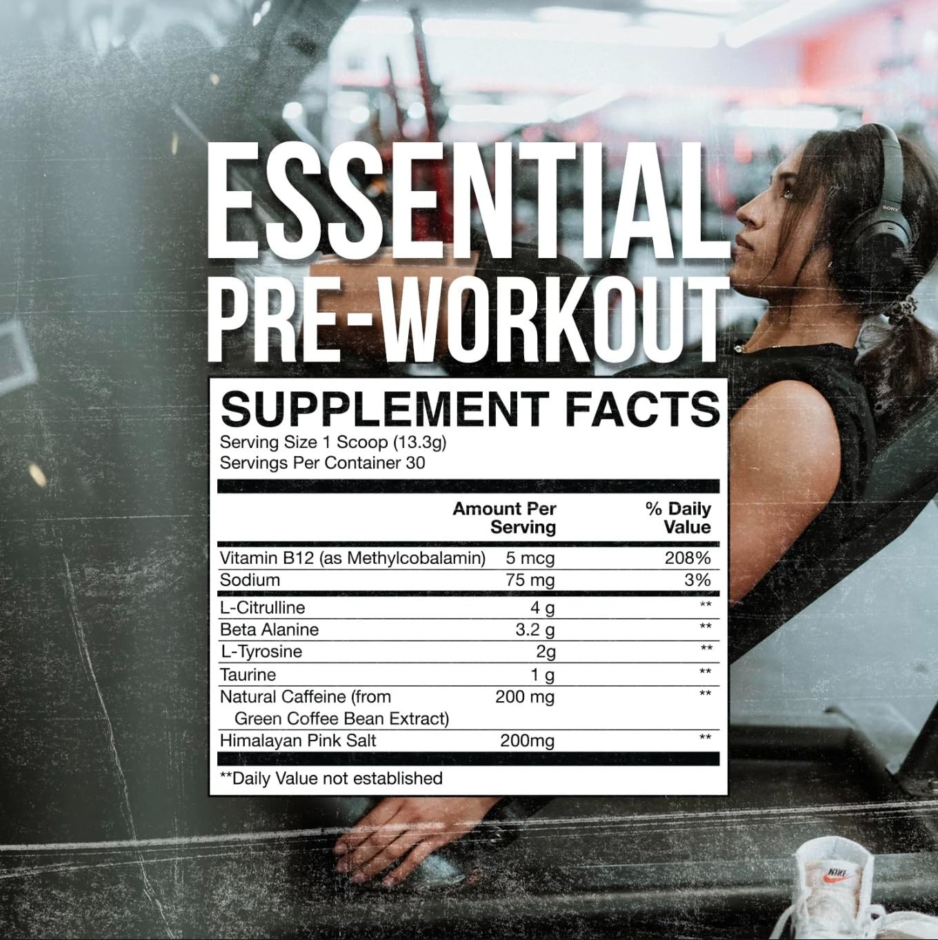 Essential Pre Workout Powder – Energy Drink for Men & Women, Peach Mango Flavor