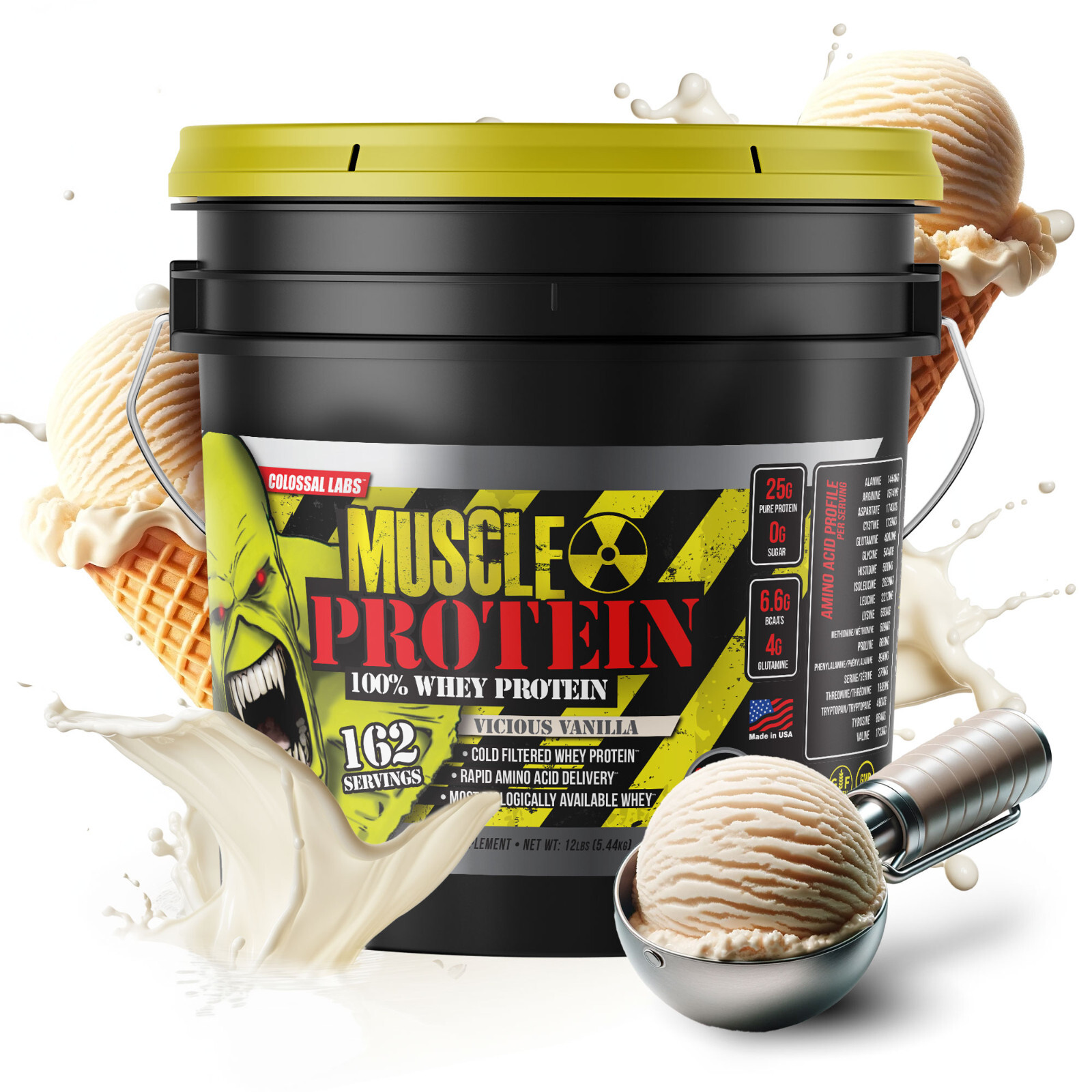 Whey Protein Muscle Powder with 25g Protein, 162 Servings, 12LB,
