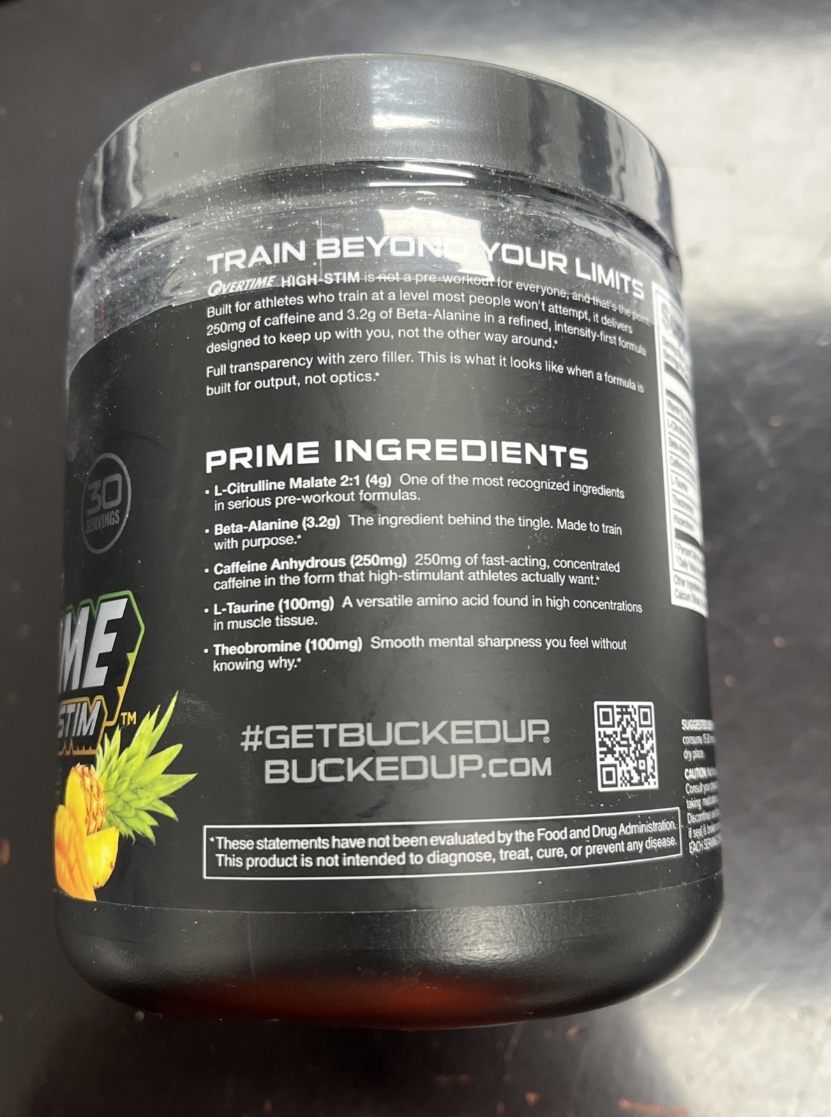 BUCKED UP OVERTIME HIGH-STIM PRE-WORKOUT PINEAPPLE MANGO 30 SERVINGS 10.7OZ 303G