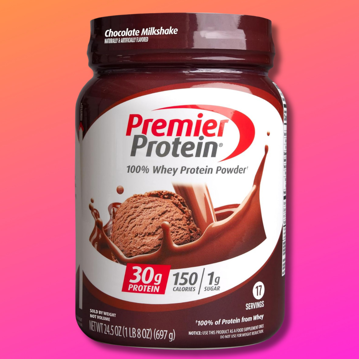 Premier Protein 100% Whey Protein Powder, Chocolate Milkshake, 30g Protein, 24.5