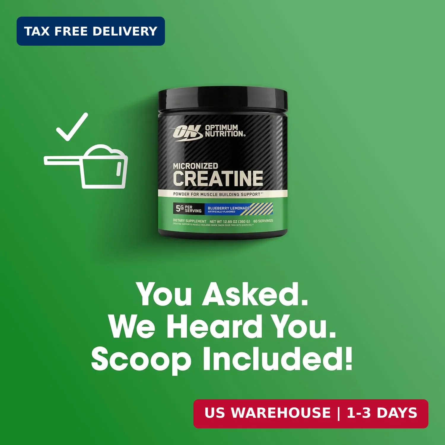 Optimum Nutrition Creatine, Micronized Creatine Monohydrate Powder, Supports Str