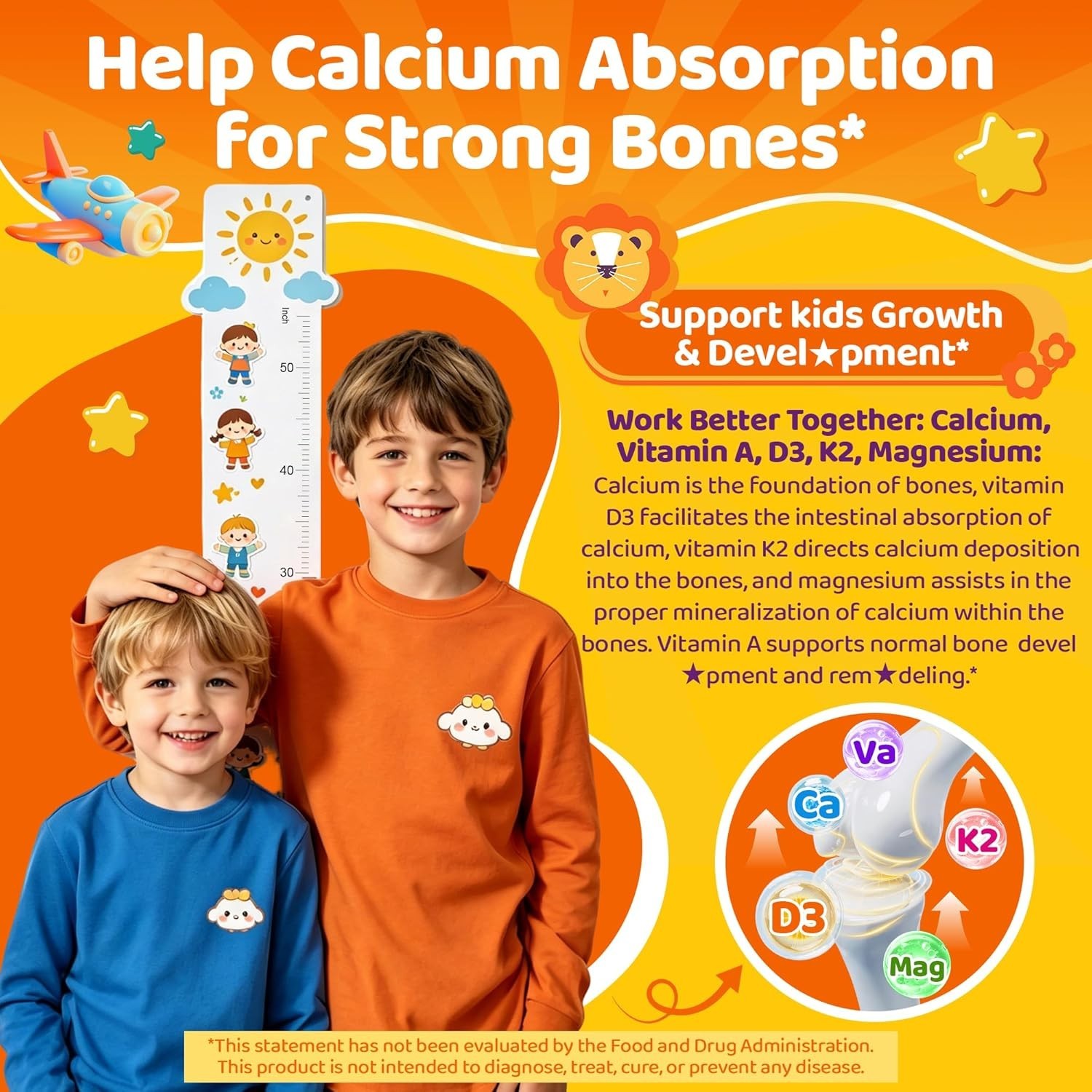 Toddler 2-3 & Kids Vitamin D3 K2 + Algae Calcium Filled Gummies, 1000 IU / 2000