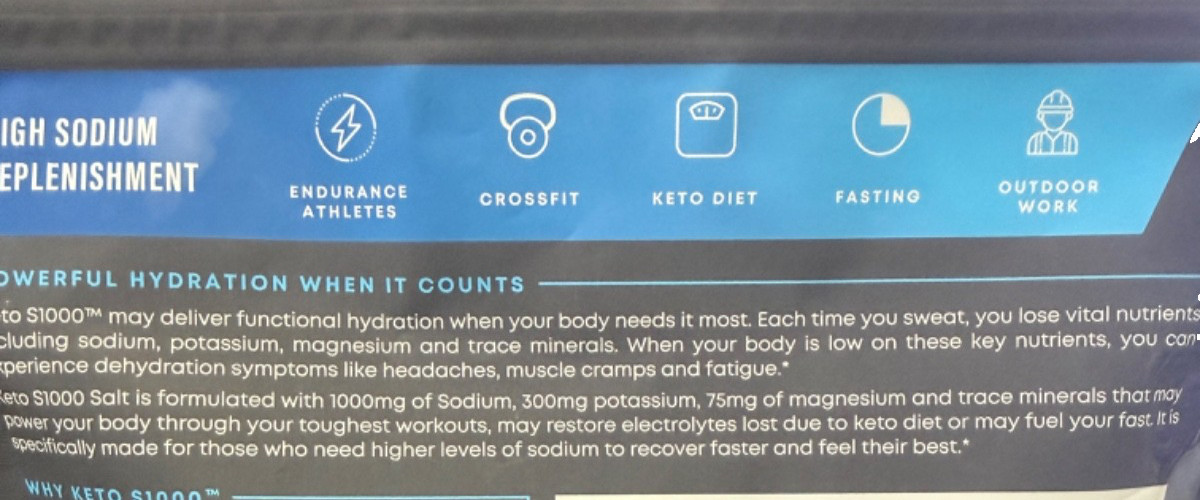 Adapted Nutrition Keto S1000 Electrolyte Unflavored CLOSEOUT DATE BESTBY 7/2025