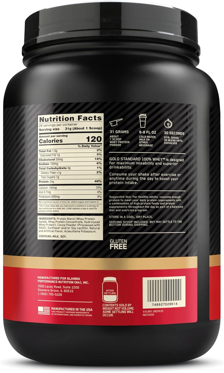 Gold Standard 100% Whey Protein Powder, Double Rich Chocolate 1.98 Pound (Packag