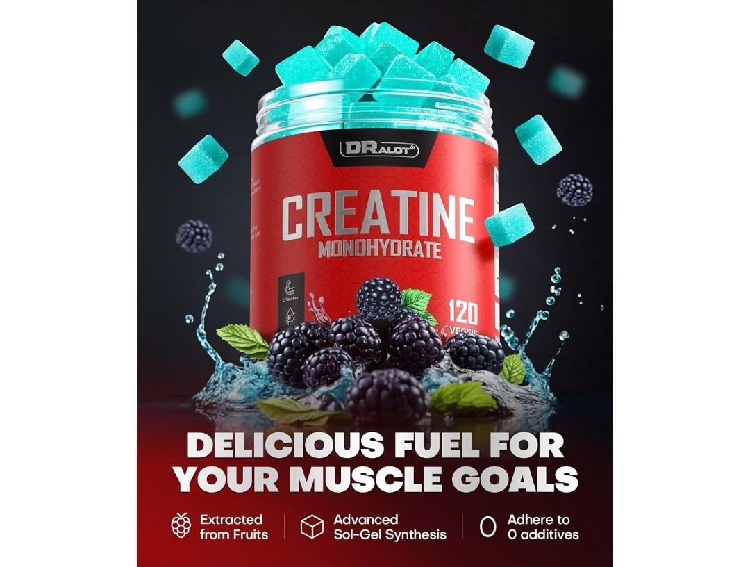 DRALOT Creatine Monohydrate Veggie Gummies 120 w/ Taurine & B12 Strength