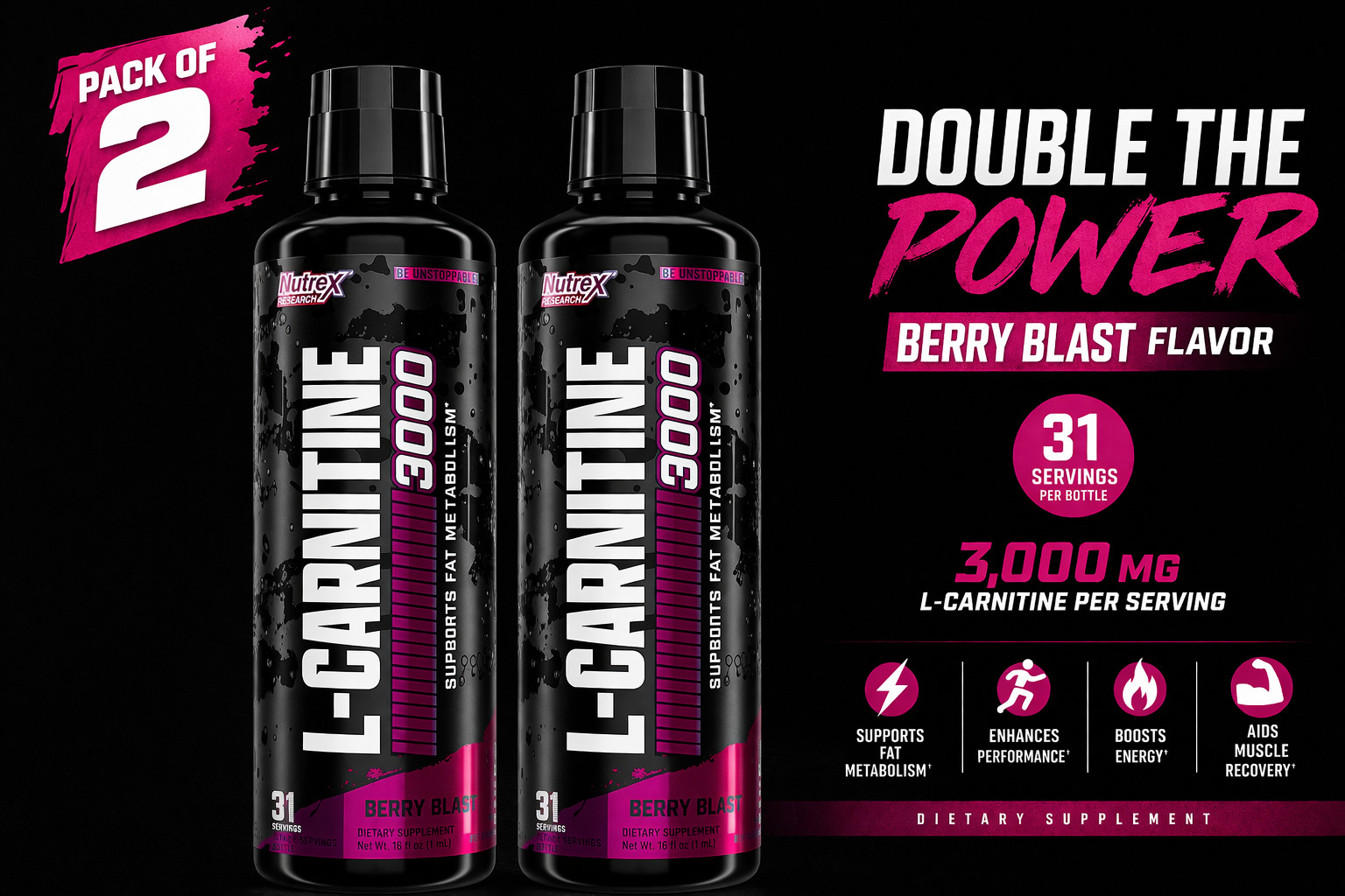 Nutrex Research Liquid Carnitine 3000 Liquid Fat Burner Berry Blast 465ml