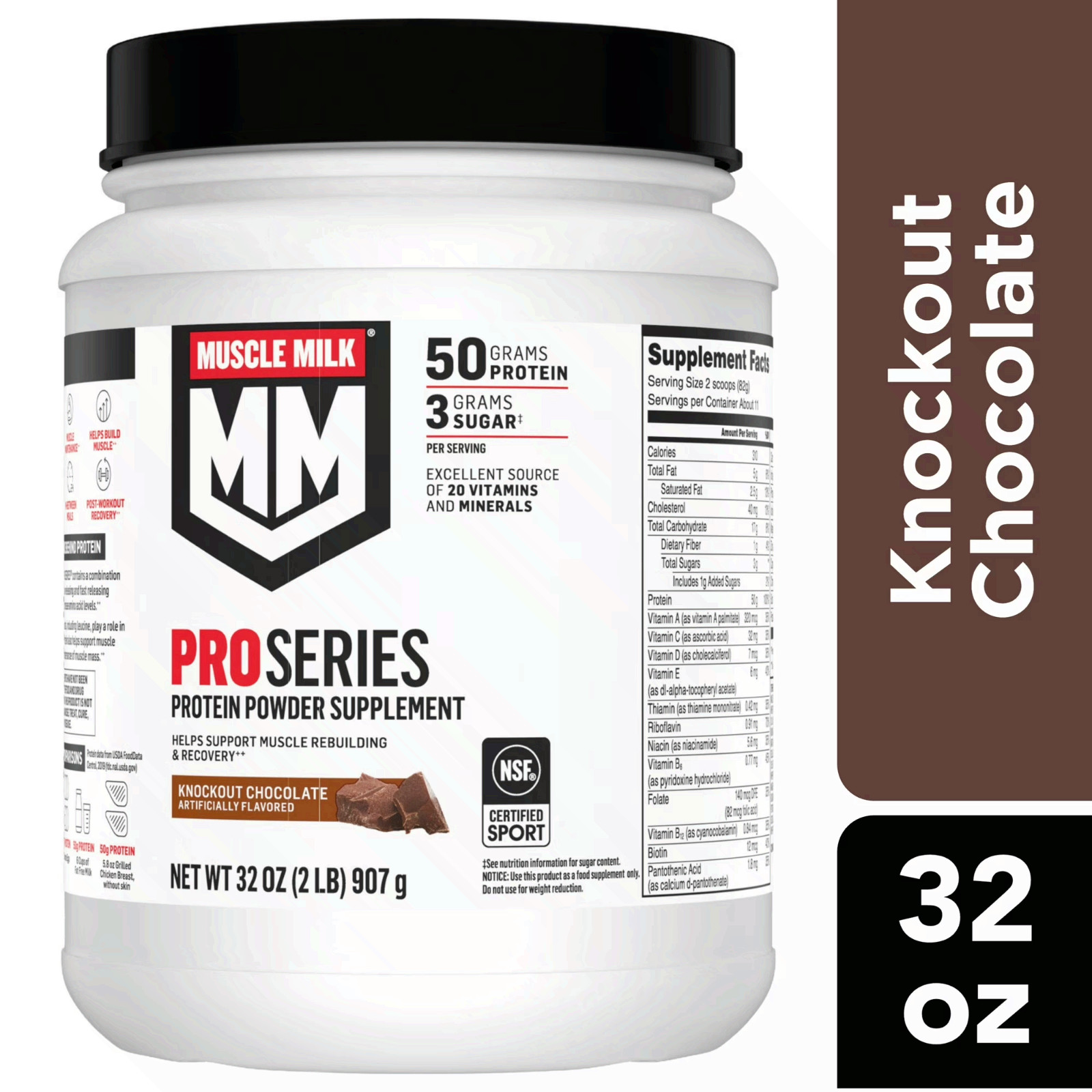 2P Muscle Milk Pro Series Protein Powder Supplement, Knockout Chocolate, 2 Pound
