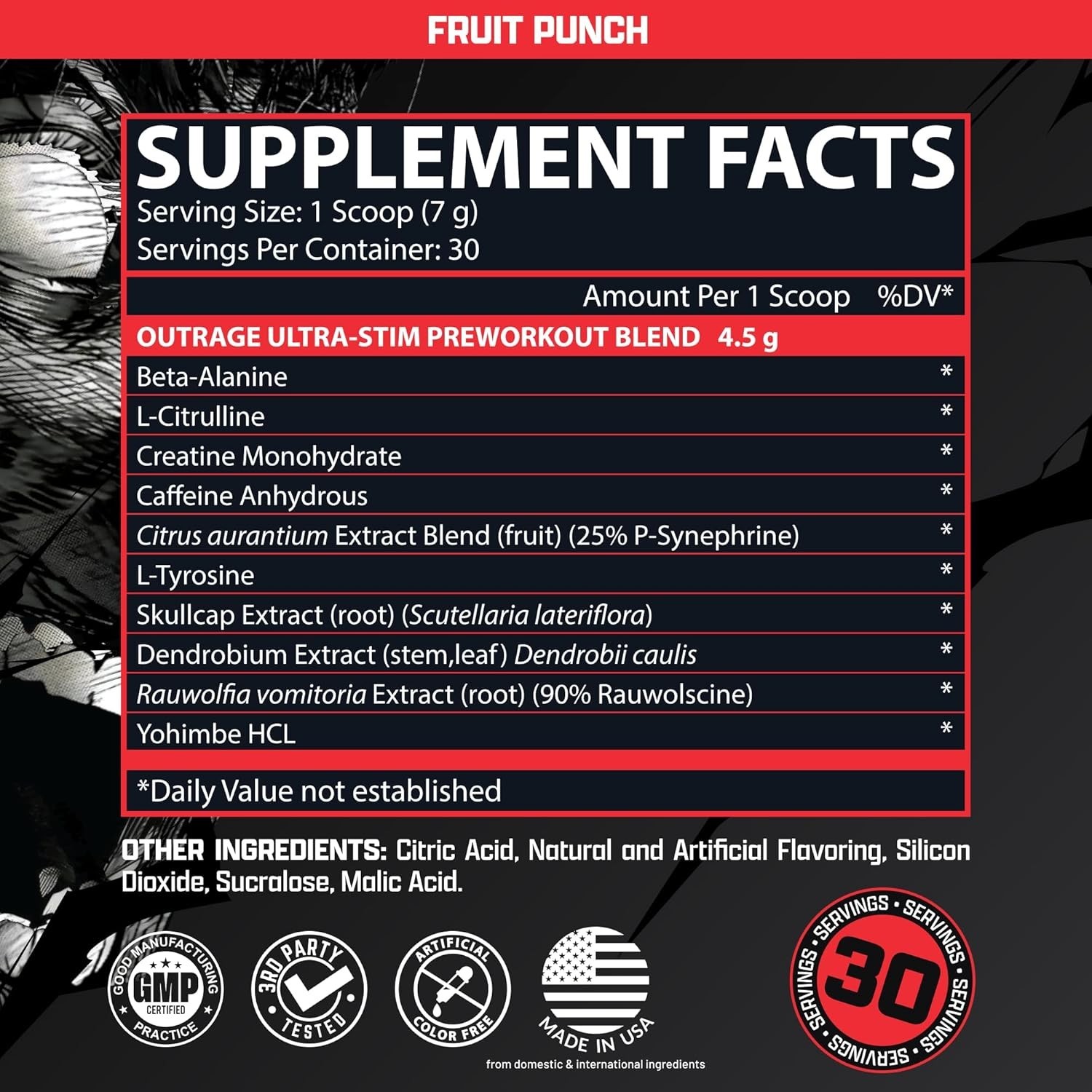 Outrage Ultra HIGH STIM Pre-Workout Powder for Men | 400mg Caffeine, L-Citrul