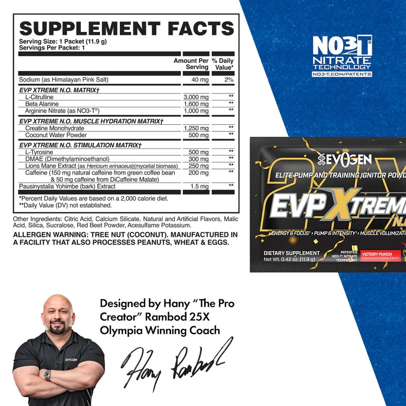 20 Evogen EVP Xtreme N.O. Pre-Workout + 20 EVP 3D Travel Packets VICTORY PUNCH