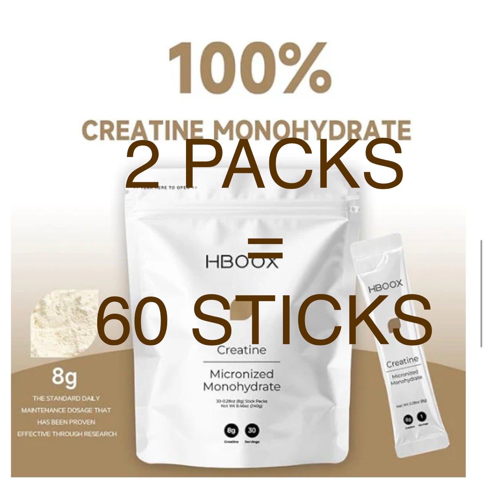 2 PACK LOT HBOOX ProMix Creatine Monohydrate Powder STICKS Unflavored MICRONIZED