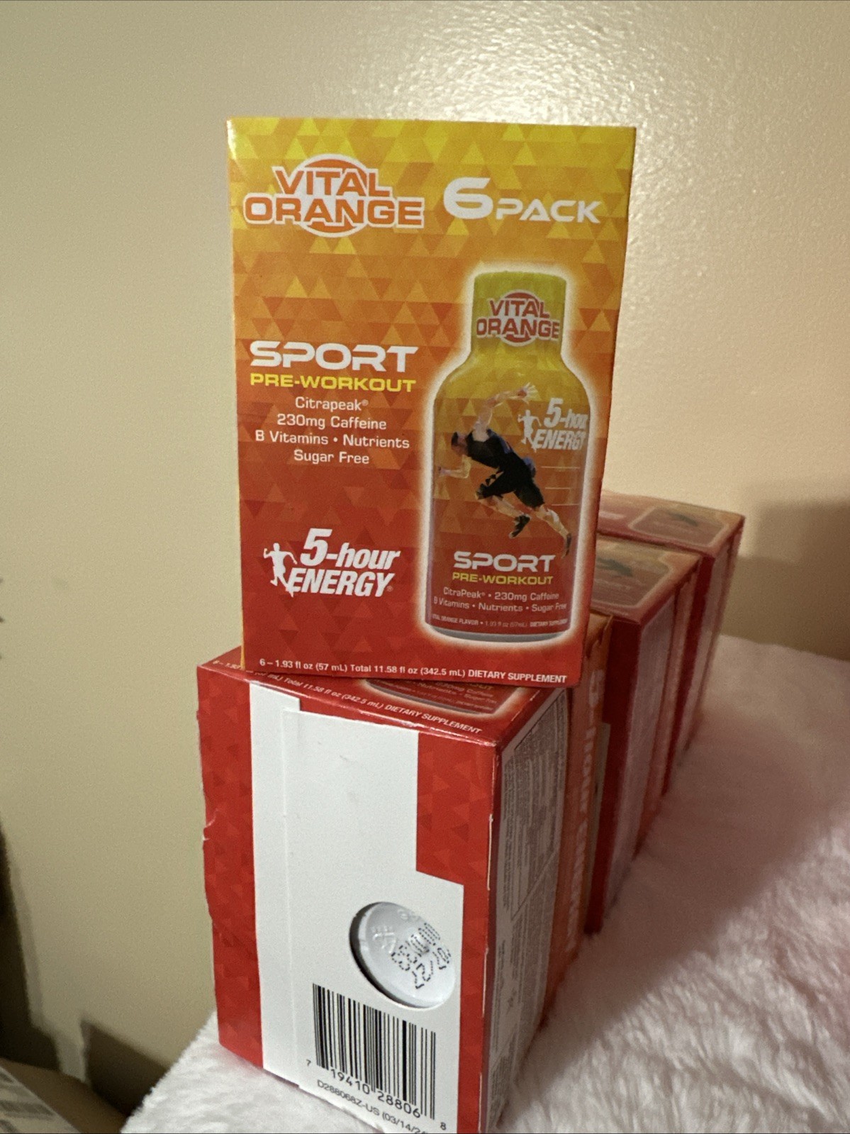 New Lot (4) x 5-Hour Energy Sport Pre-Workout Vital Orange 6-Pack (Exp 07/27)