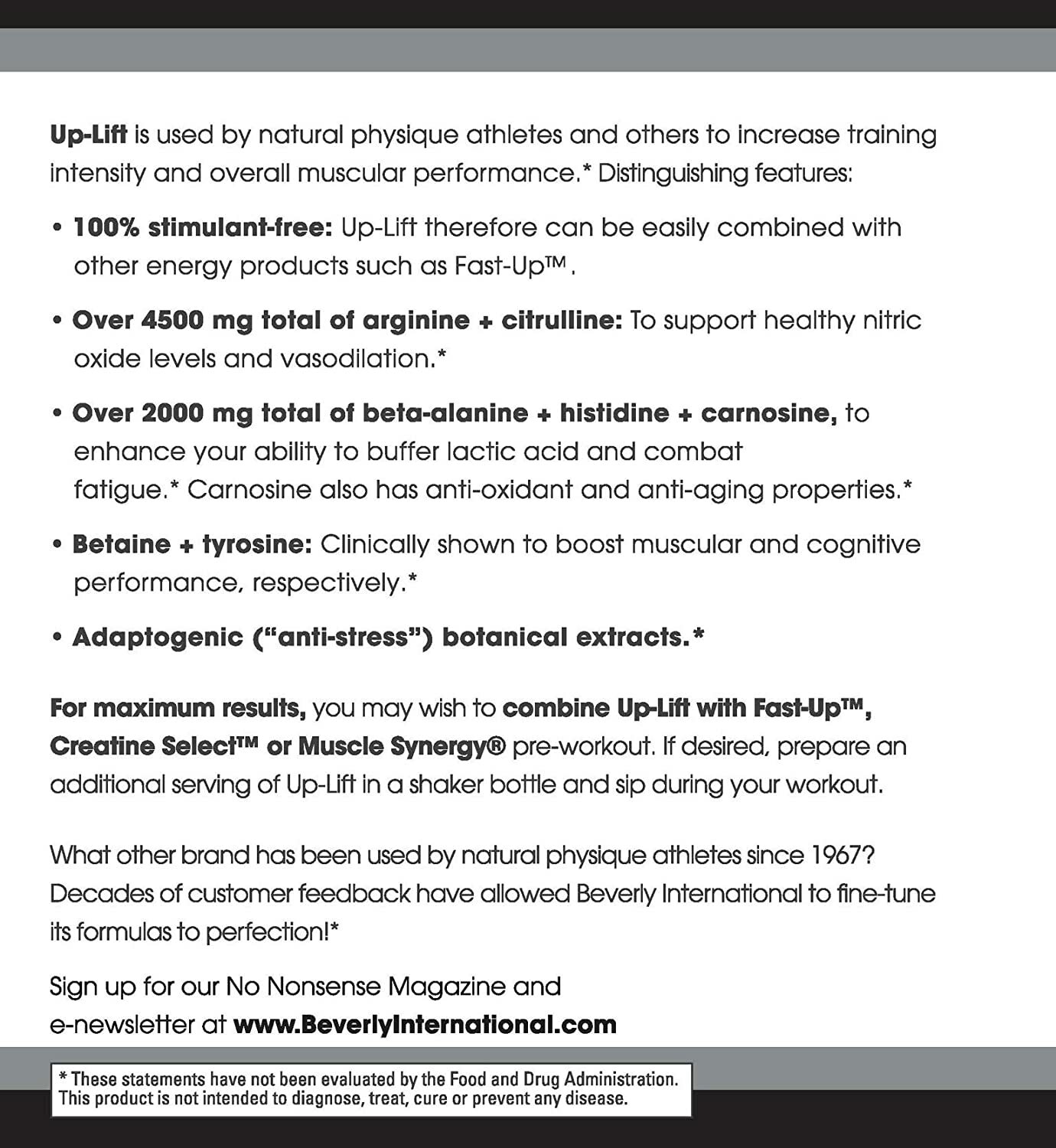 Beverly International Up-Lift Caffeine-Free, Non-Habit-Forming Pre-Workout