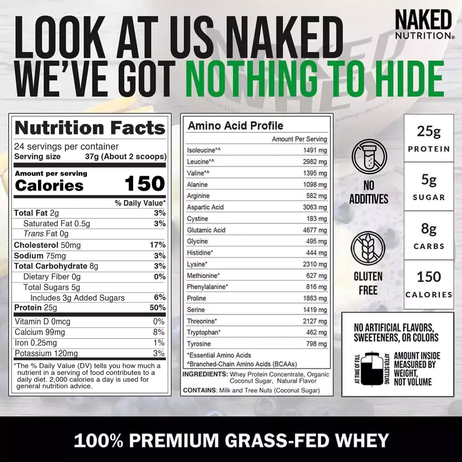 NAKED Whey Vanilla Protein Powder – Only 3 Ingredients – 2 Pound (Pack of 1)
