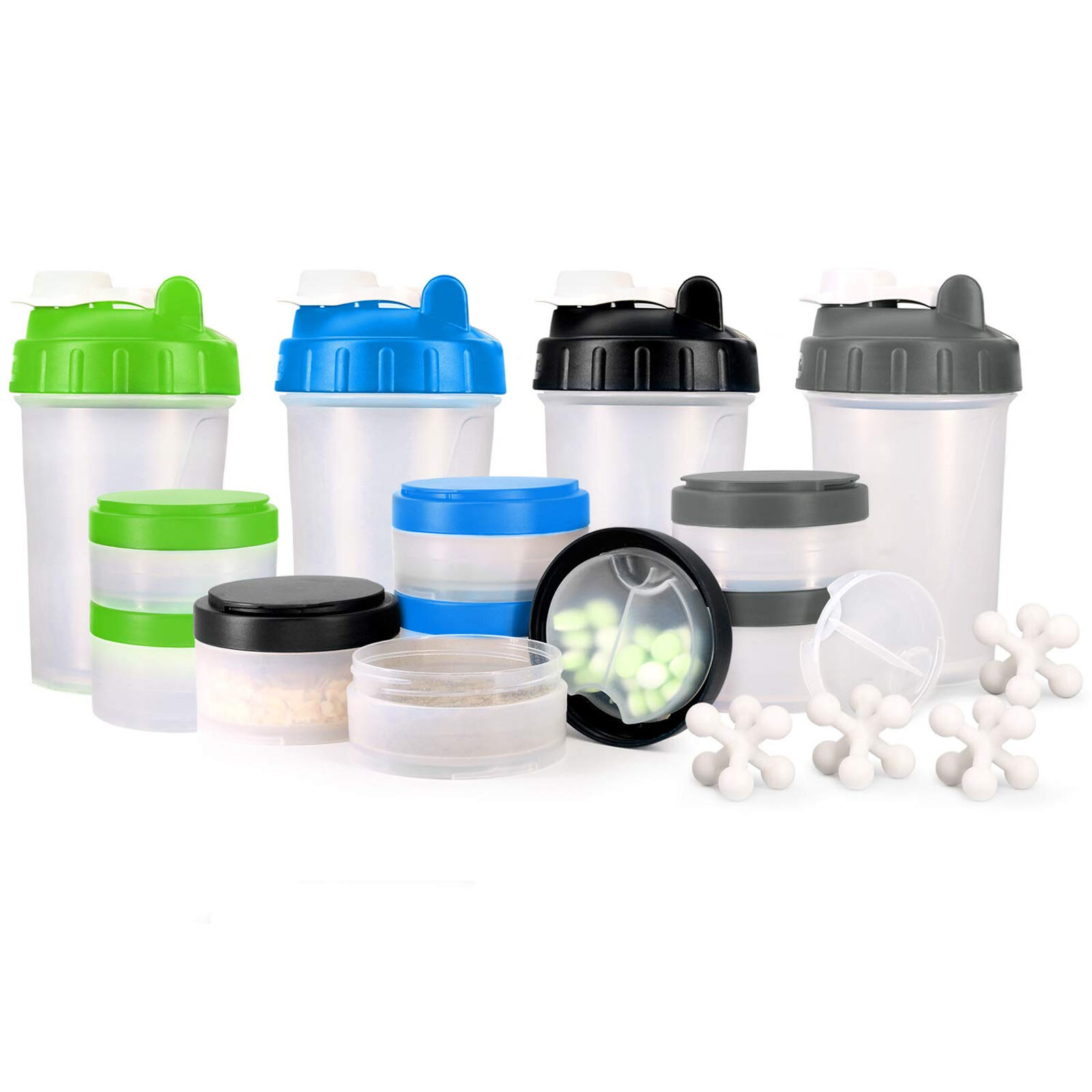 16 OZ Shake Bottle Protein Powder Shaker Blender Gym Smoothie Cup two storage