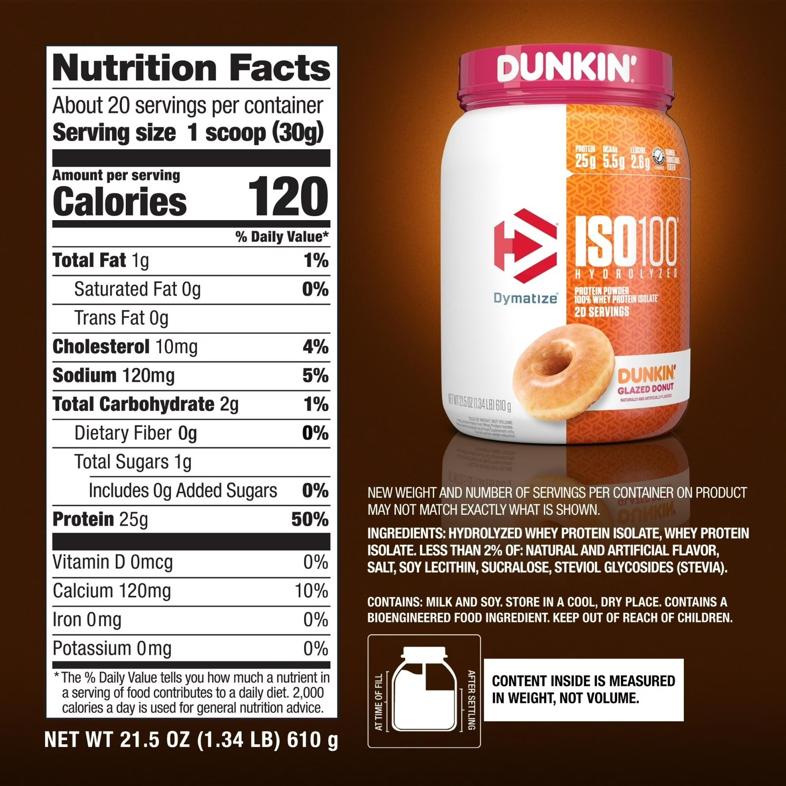 Dymatize ISO100 Hydrolyzed Whey Isolate Dunkin’ Glazed Donut 20 Servings – NEW!!