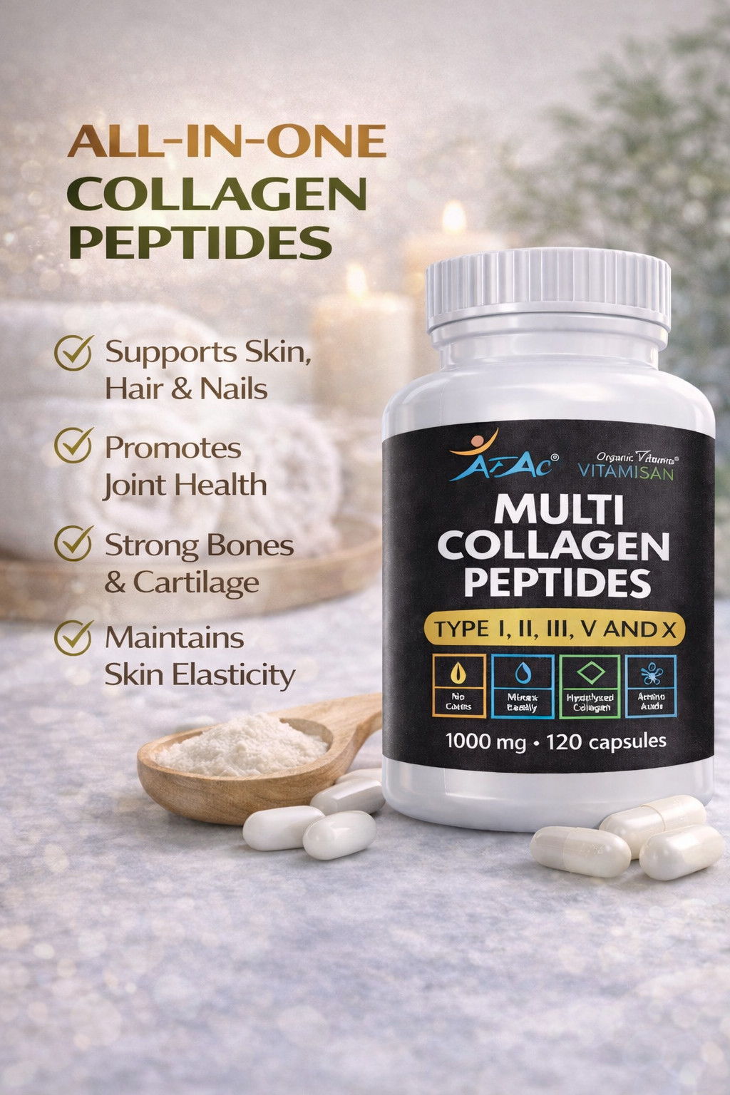 Supplements PILLS Collagen for Healthy Skin, Joints, Hair & Nails 1-Pack 120 CAP