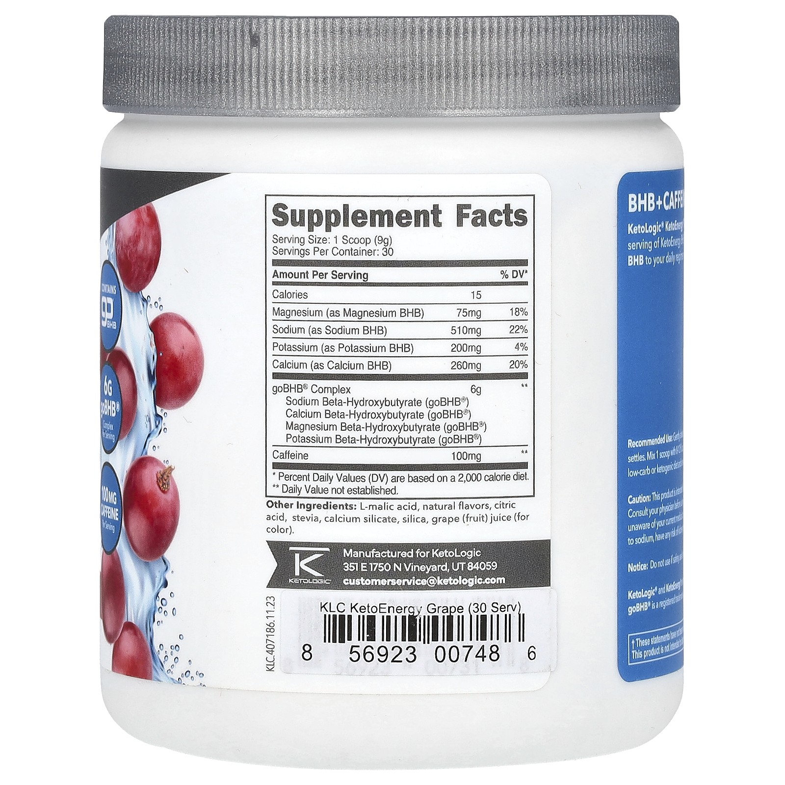 Keto Energy, BHB + Caffeine, Grape, 9.1 oz (255 g)