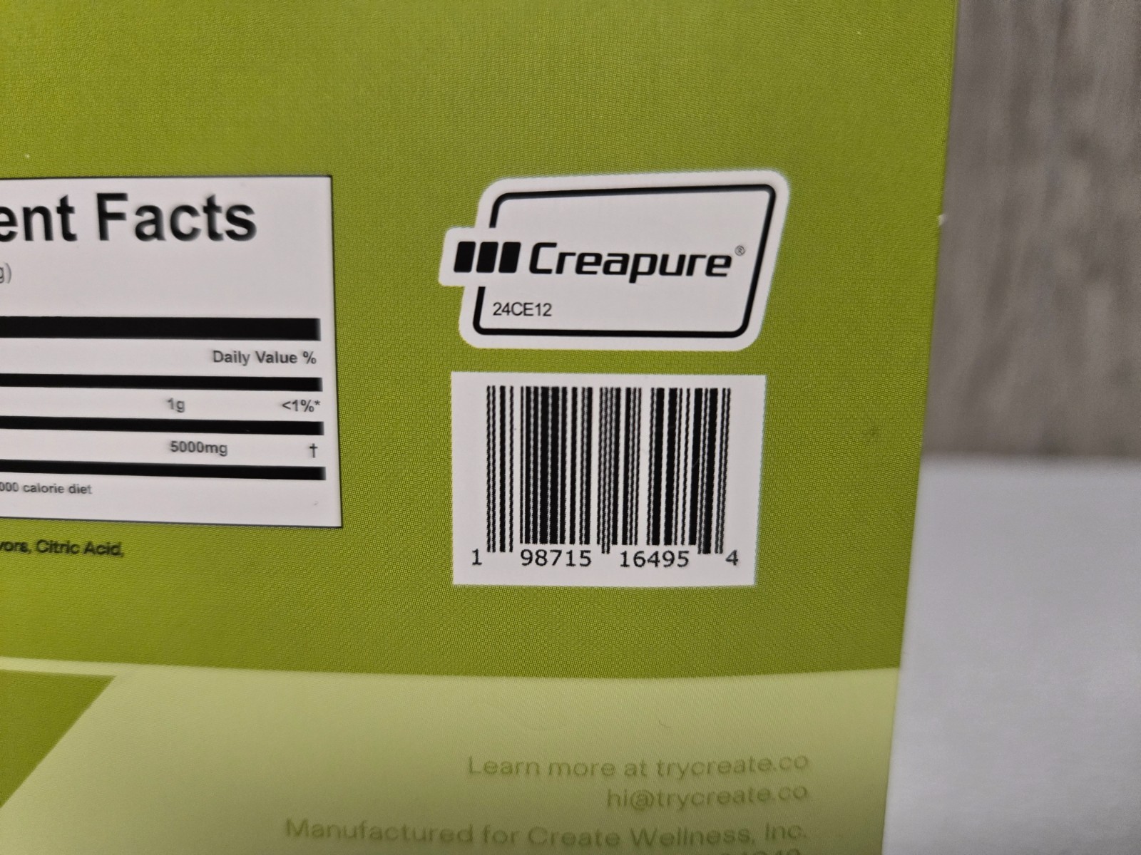 Create Creatine Monohydrate Powder Lemon Lime Dietary Supplement 30 sticks