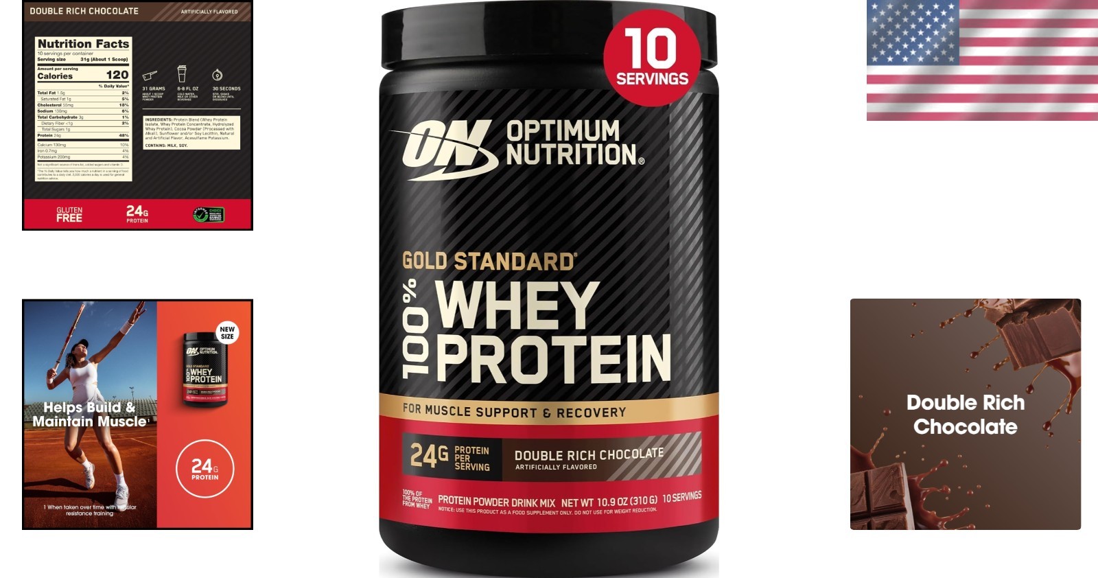 Gold Standard Whey Protein Powder – Double Rich Chocolate, Easy Mixing