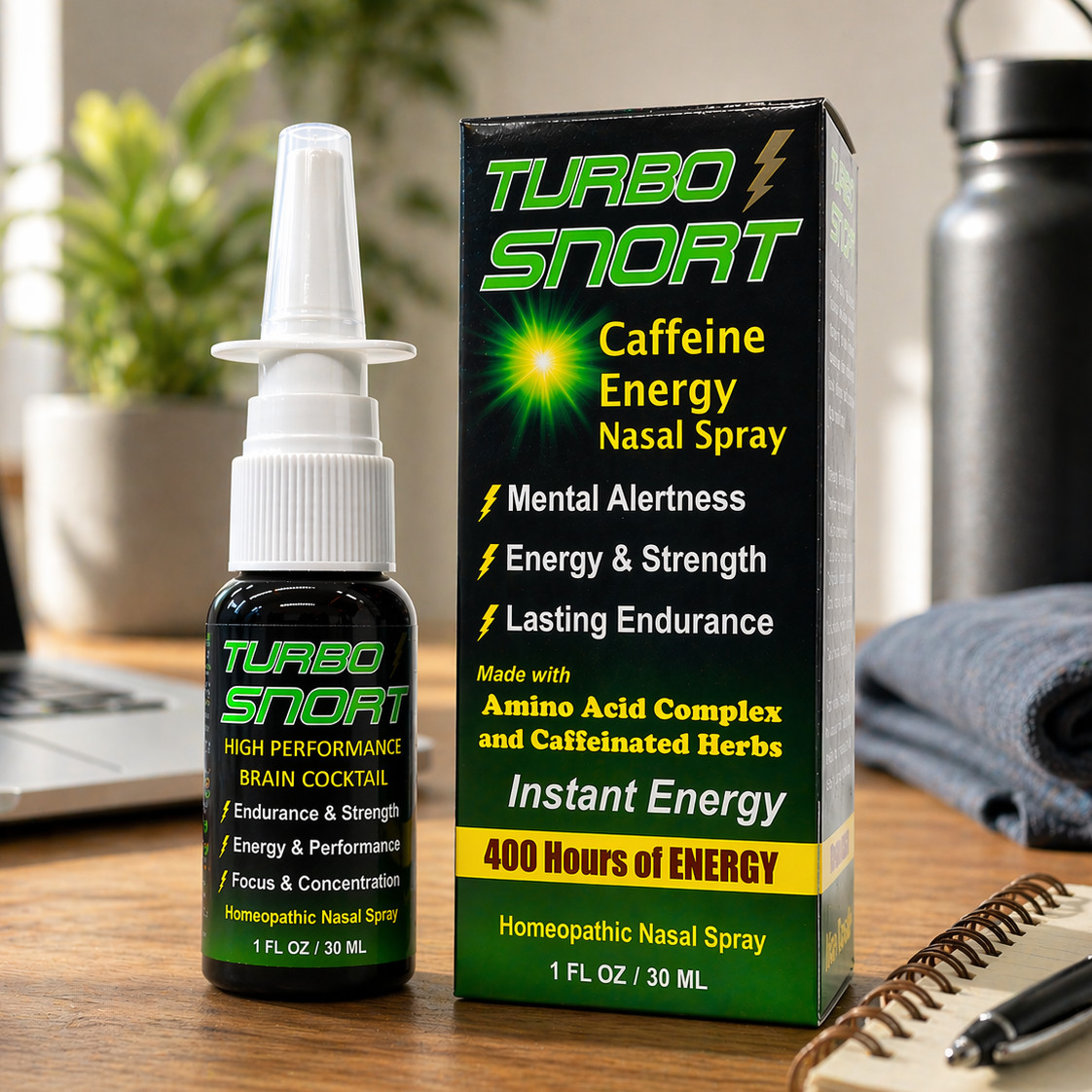 6 Pack Turbo Snort Caffeine Energy Nasal Spray for Alertness Memory Focus