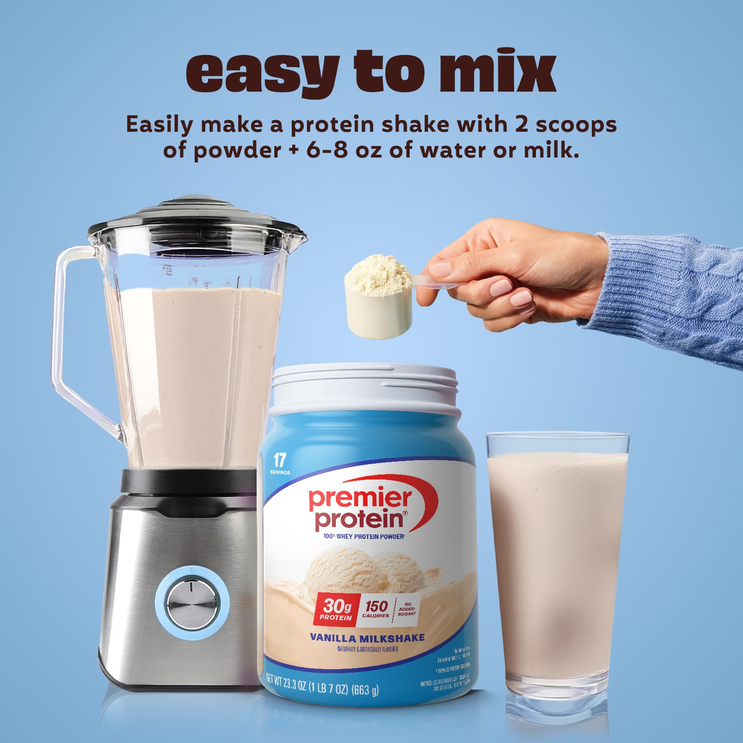 Premier Protein 100% Whey Protein Powder, Vanilla Milkshake, 30g Protein, 17 ser