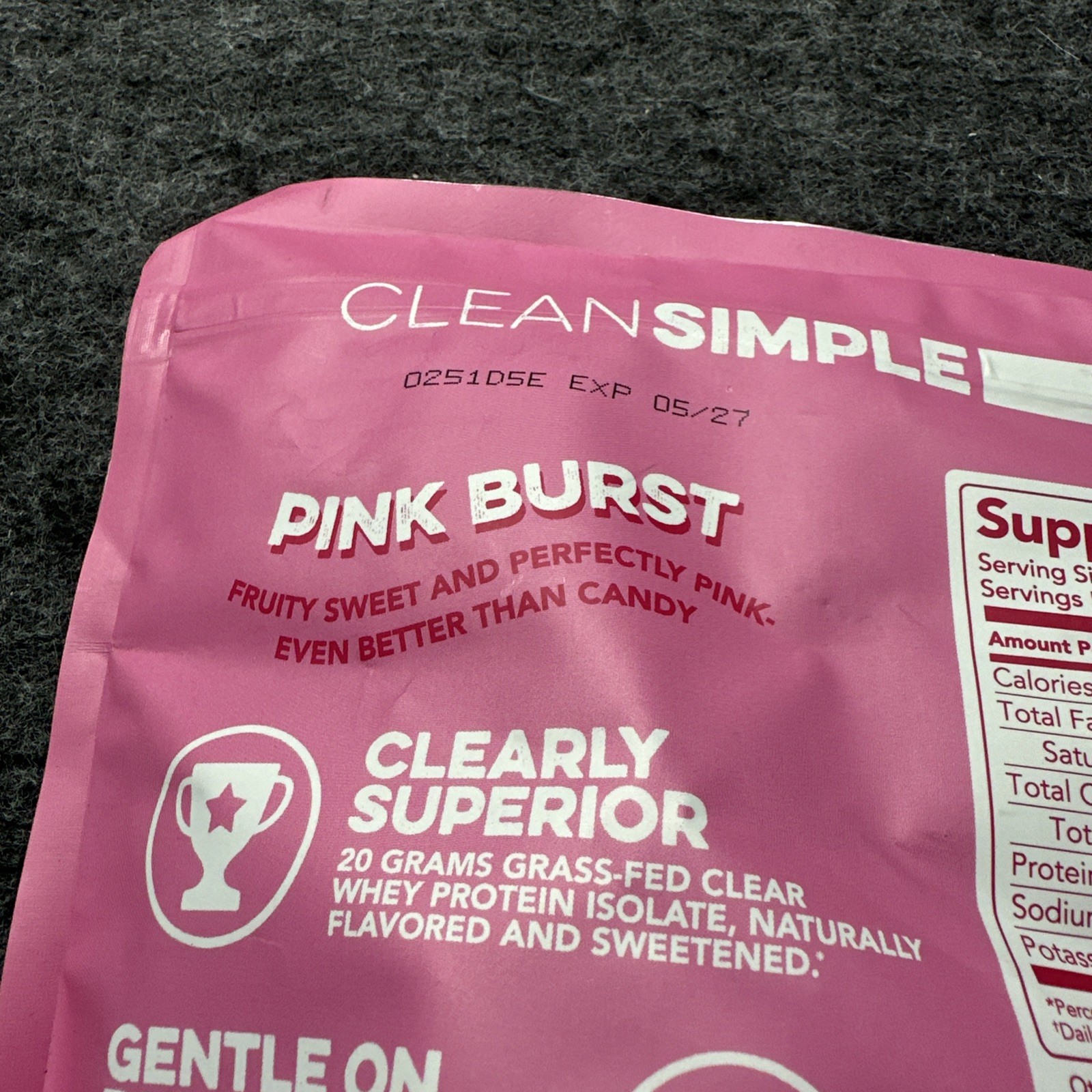Clean Simple Eats Clear Whey Protein Powder Pink Burst Ultra-Filtered 19.8 oz