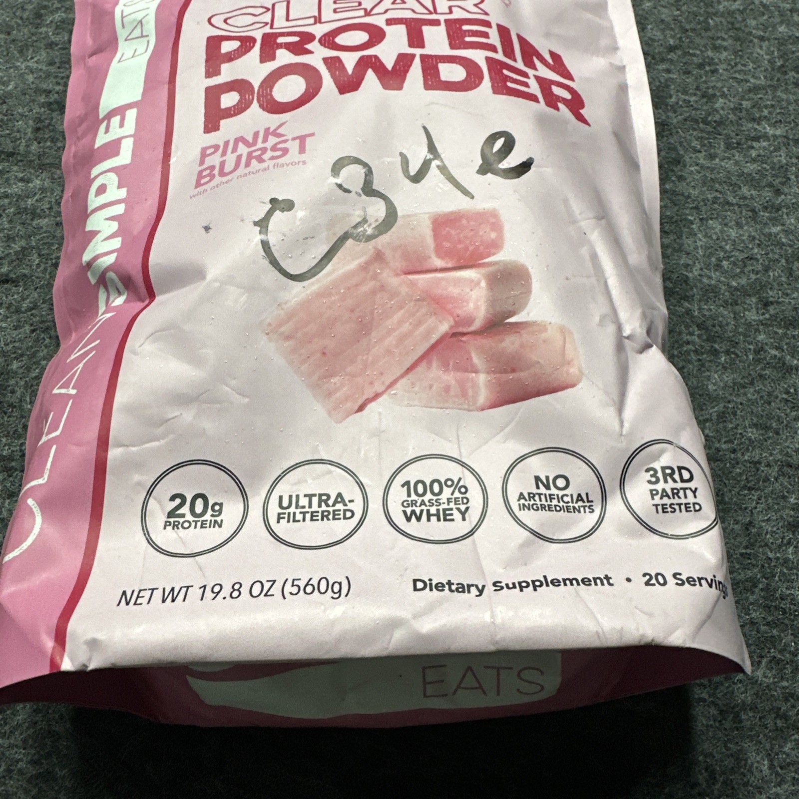 Clean Simple Eats Clear Whey Protein Powder Pink Burst Ultra-Filtered 19.8 oz