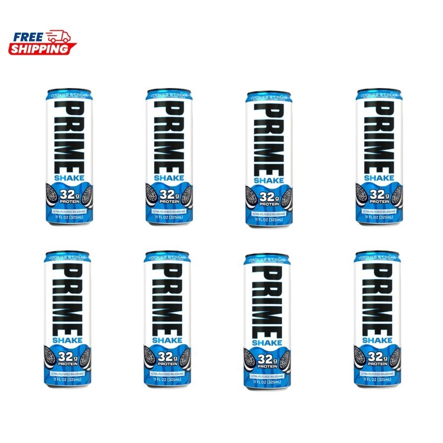 PRIME 32g Protein Shake Cookies & Cream, 11 fl. oz., 8 Pack | Free Shipping