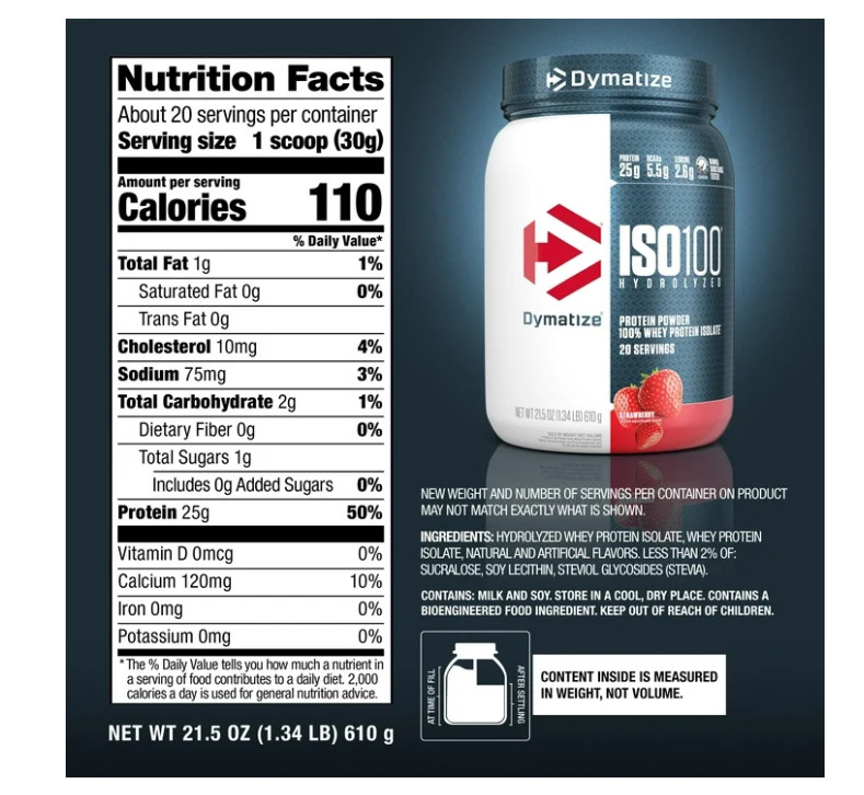 Dymatize ISO100 Hydrolyzed Whey Strawberry 20 Servings 25g Protein