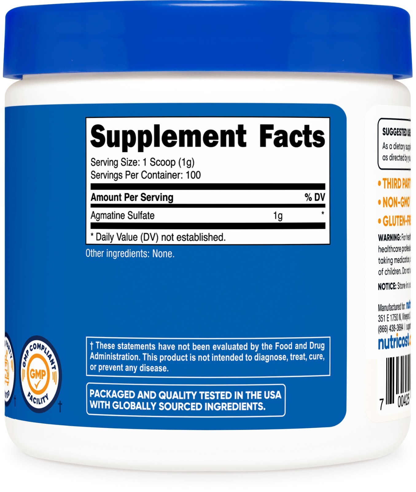 Nutricost Agmatine 100 Grams – 100 Servings of 1000mg Pure Agmatine Sulfate