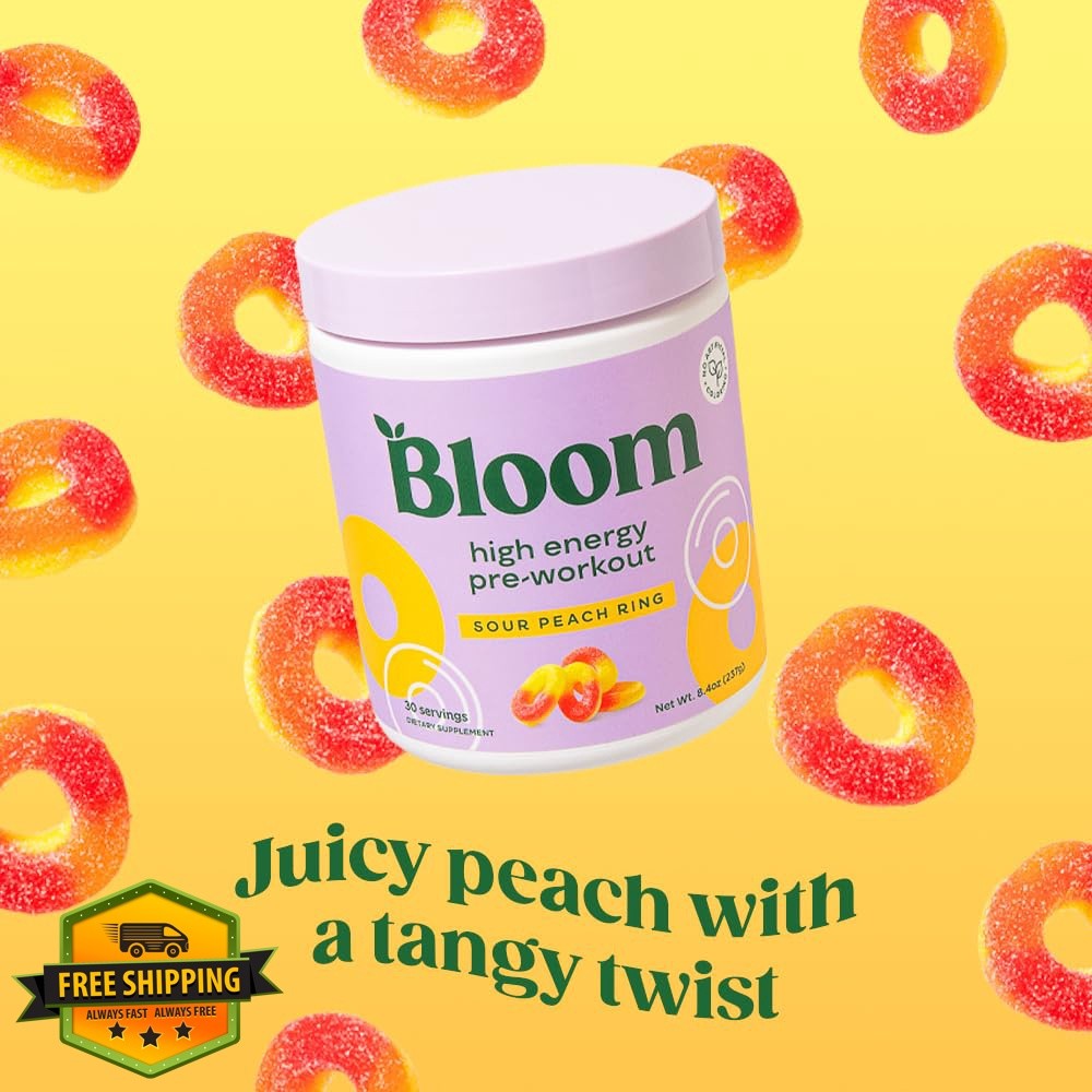 Bloom Nutrition Sour Peach Ring pre-workout 30 servings