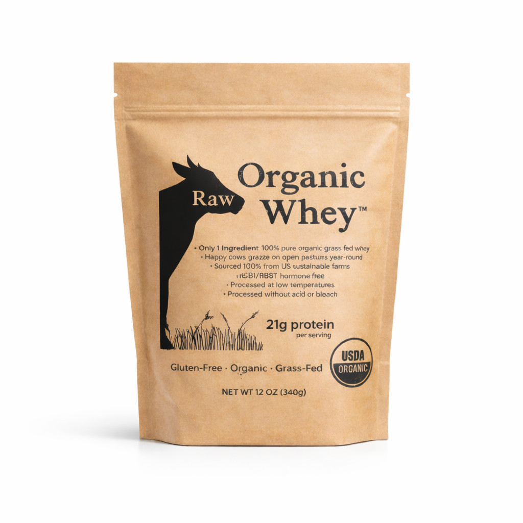 Organic Raw Whey Protein Powder Grass-Fed Unflavored Non-GMO Gluten Free 12 oz