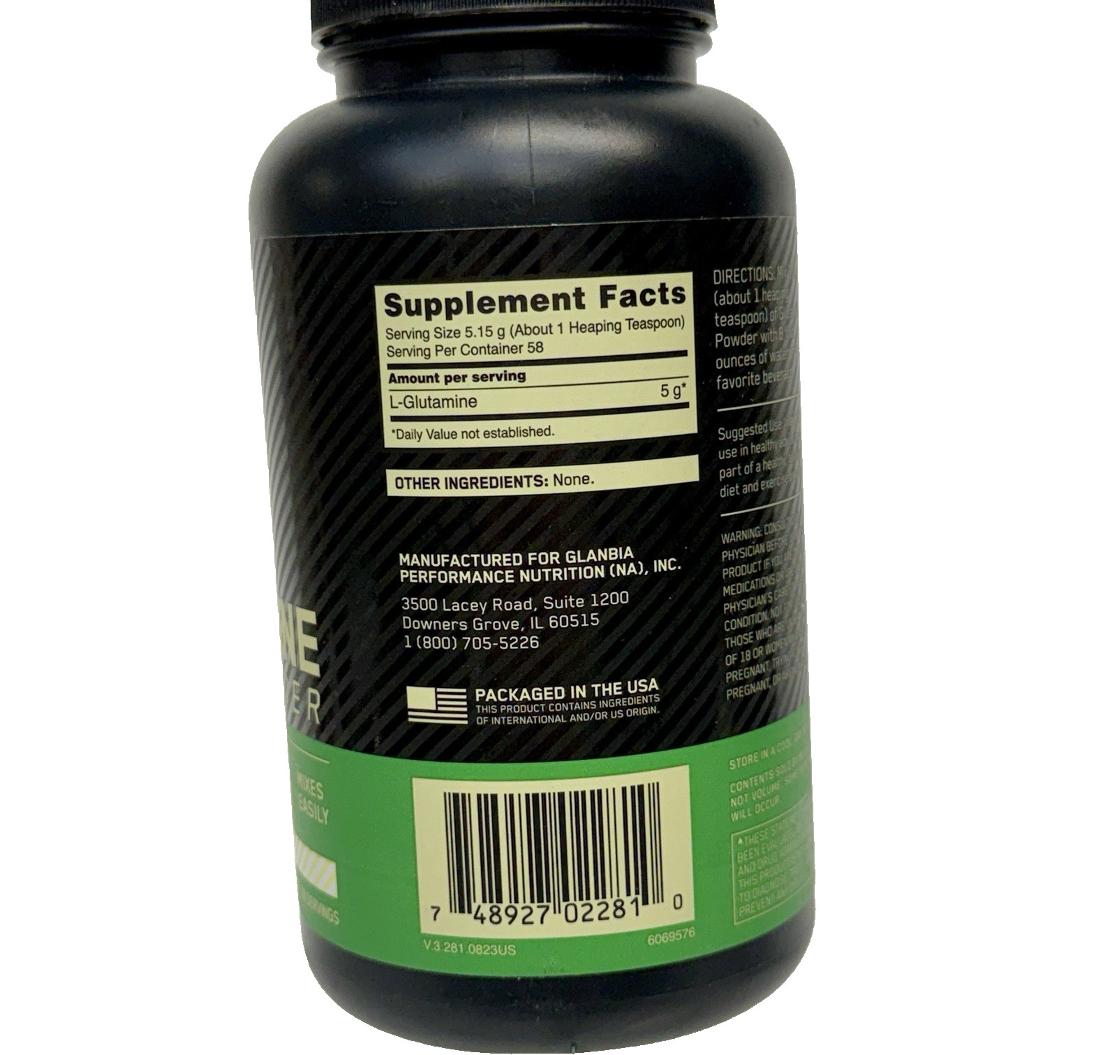 Optimum Nutrition Glutamine Powder Unflavored 10.58 oz 300 g, 58 Servin Exp 5/28