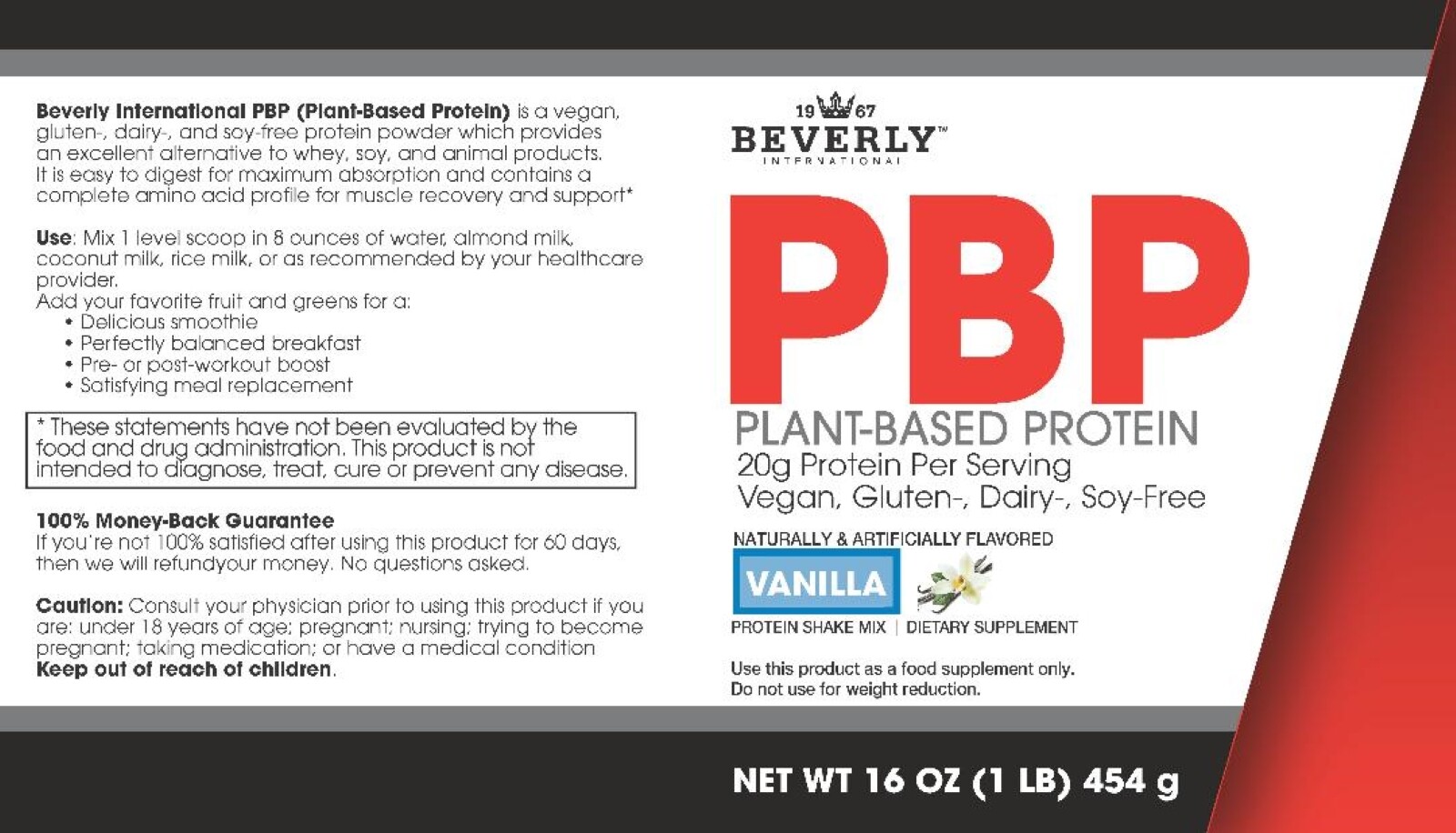 Beverly International PBP (Plant-Based Protein), Vegan, Gluten-, Dairy-,Soy-Free
