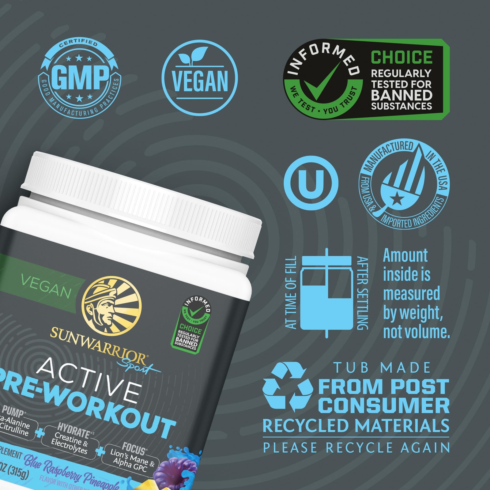 Active Pre Workout Vegan Supplement for Strength Focus and Hydration 30 Servings