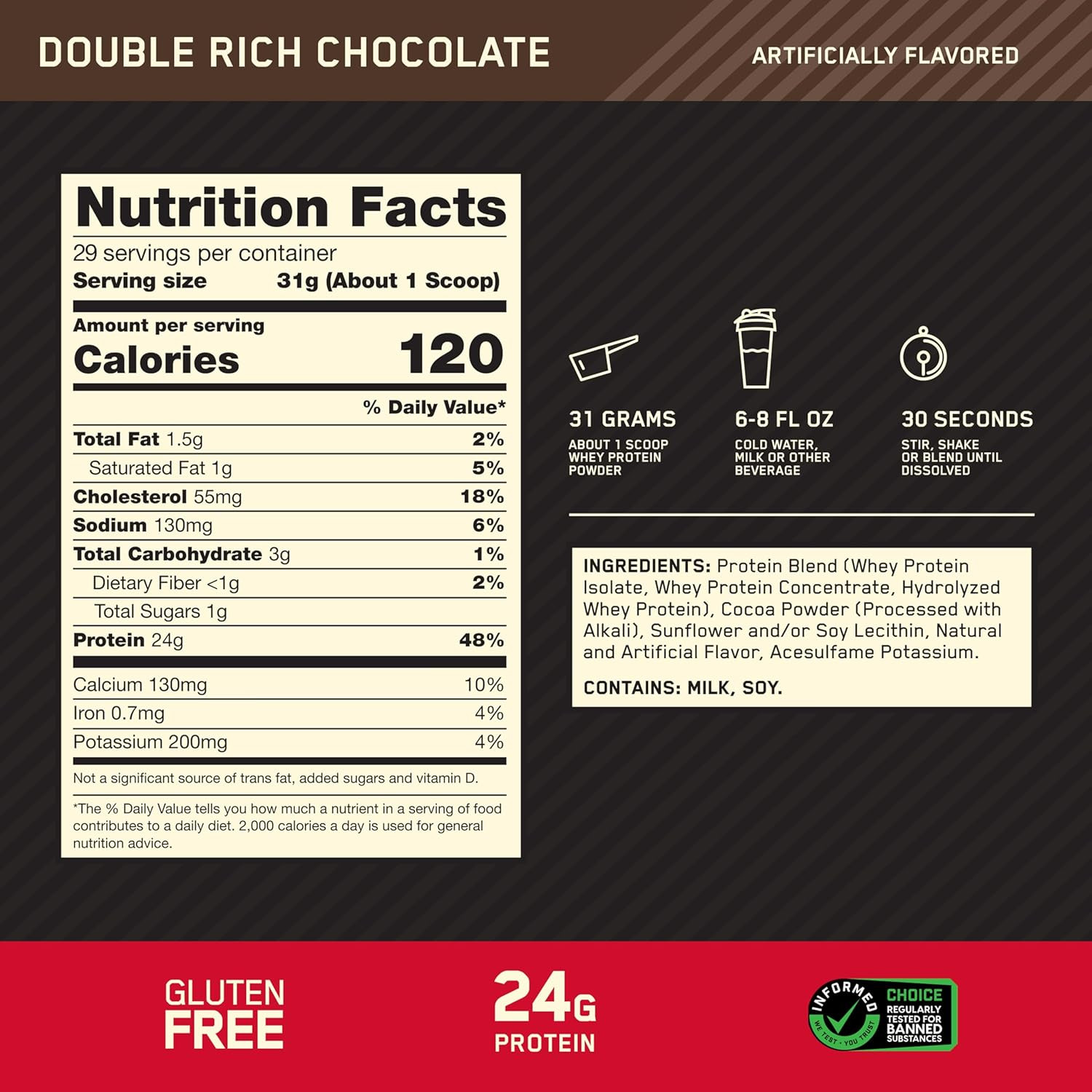 Gold Standard Whey Protein, Double Rich Chocolate, 1.98 lb