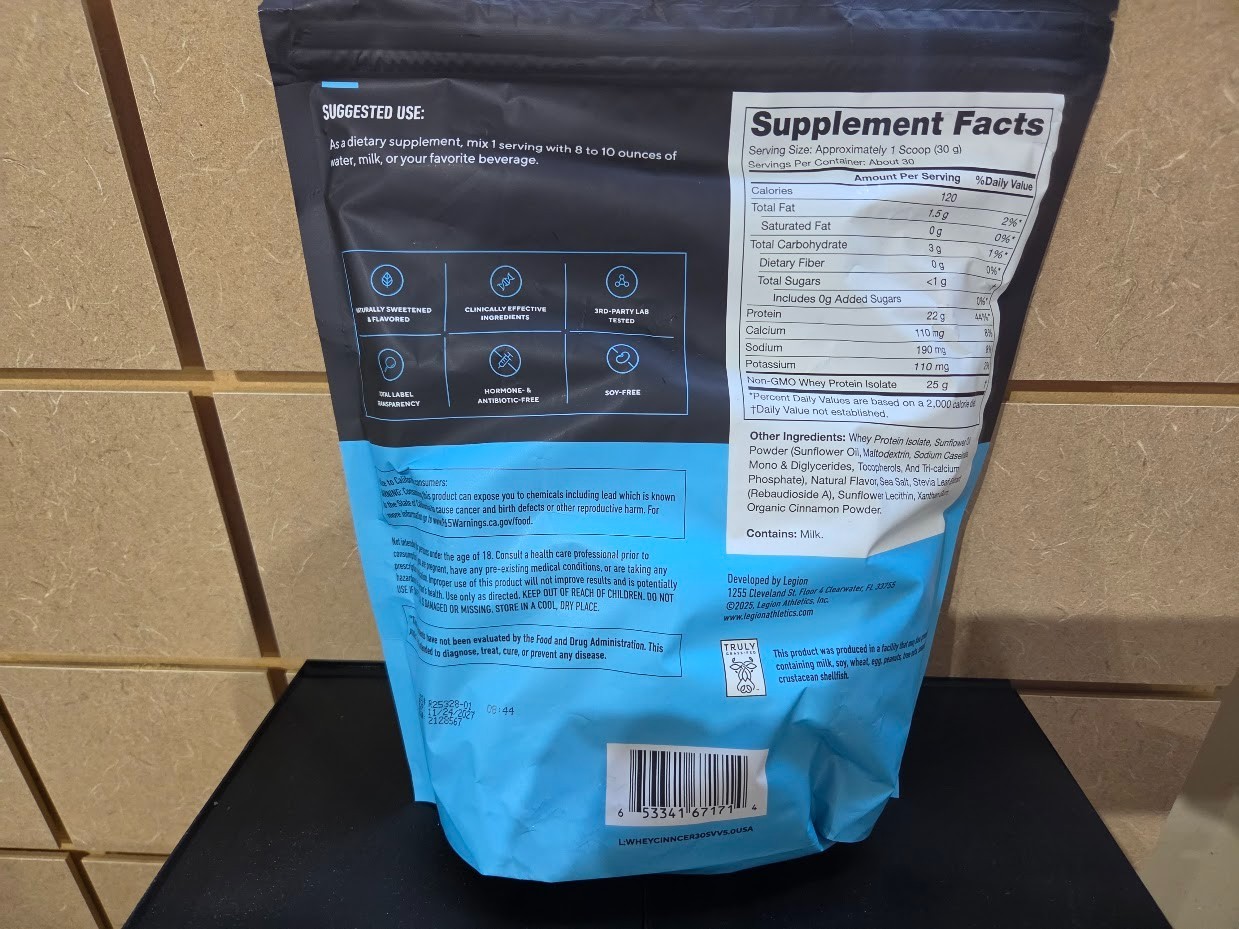 Legion Whey+ Whey Isolate Protein Powder, Cinnamon Cereal, 30 Servings