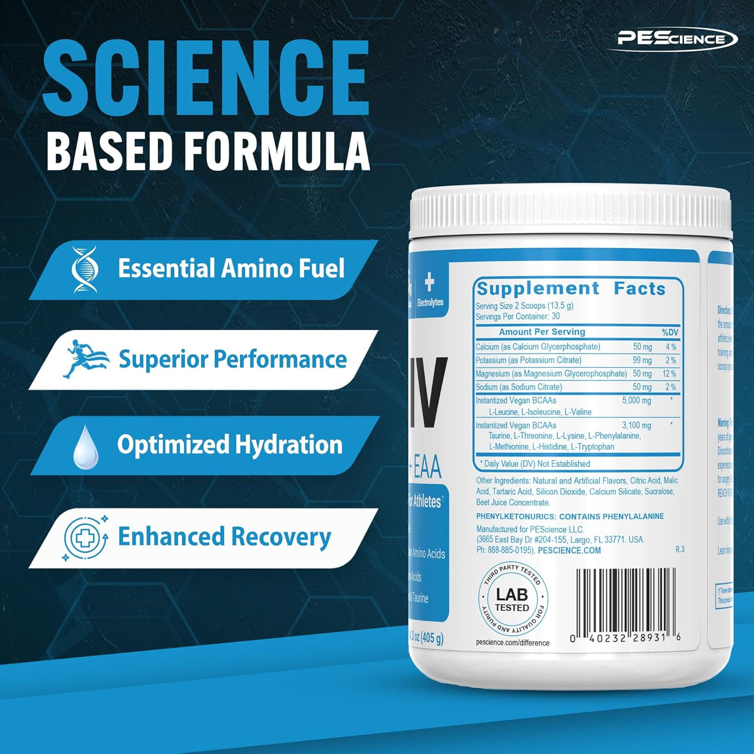 PESCIENCE AMINO IV BCAA + EAA Electrolytes Intra-Training Aid 30 Servings