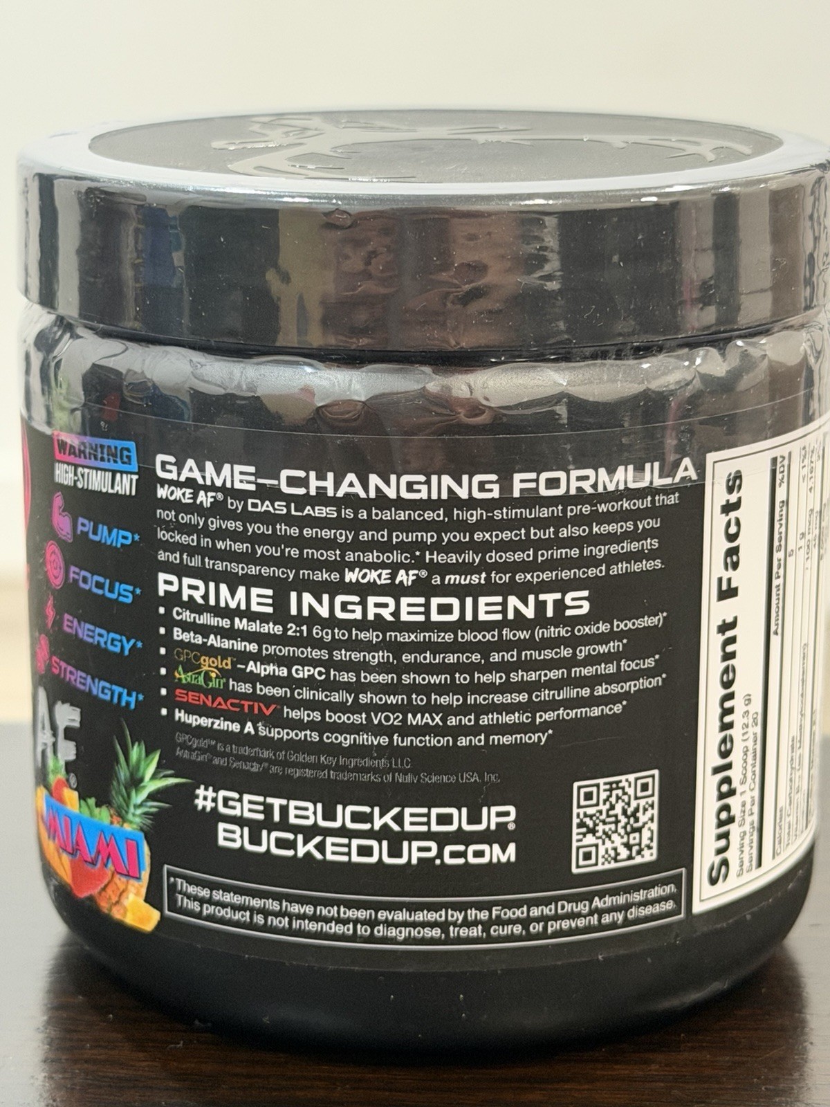 Bucked Up Woke AF Pre-Workout Powder Pineapple Mango 8.7oz exp 12/2027