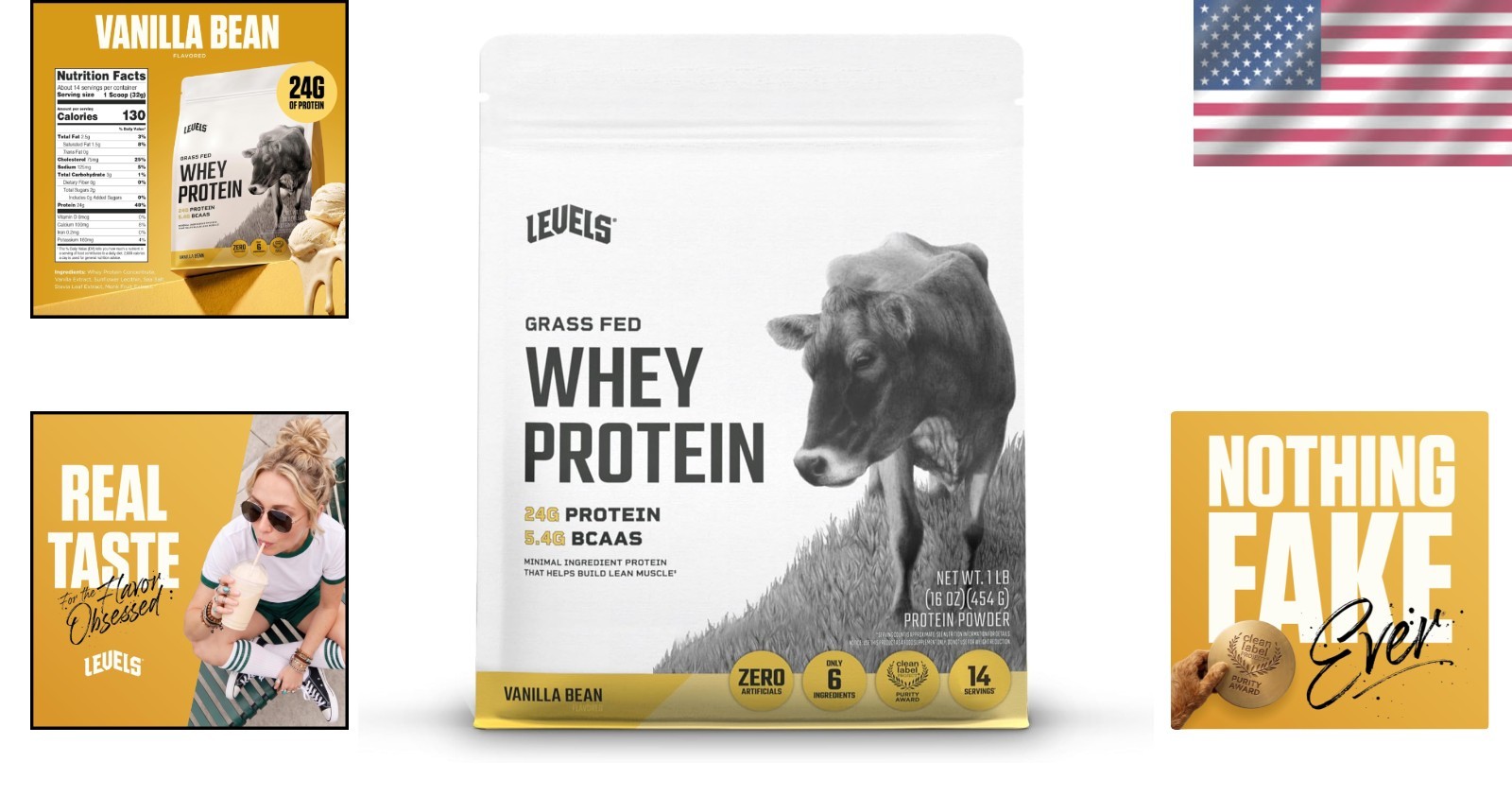 Clean & Gluten-Free Grass Fed Whey Protein, 24g Protein, Vanilla Flavor, 1LB