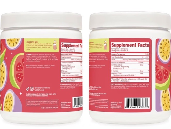 Wellah Creatine for Women (50 Servings, Guava Passionfruit) – Creatine Monohydra