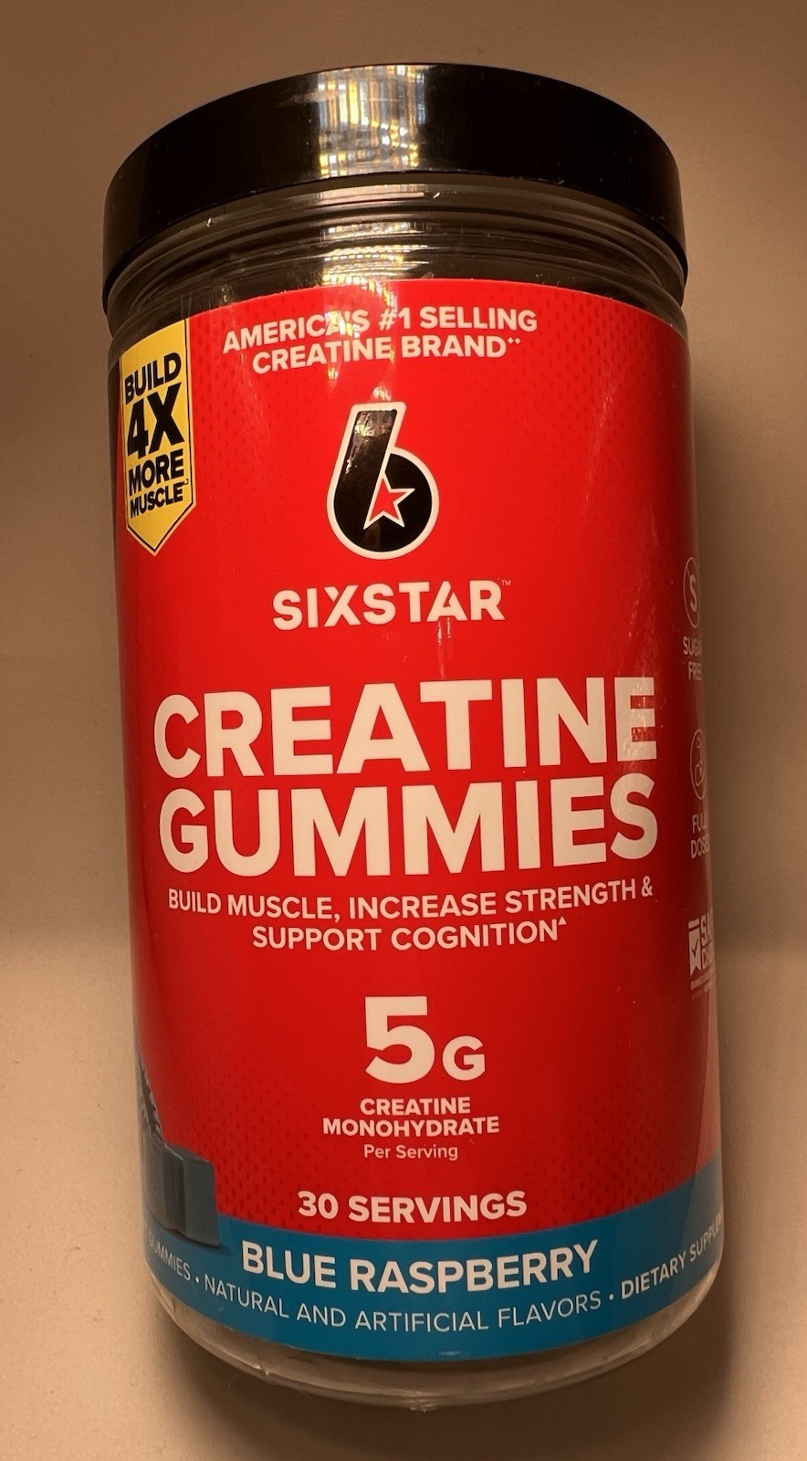 Six Star Creatine Gummies Sugar-Free Blue Raspberry 5g Monohydrate 30 Svgs