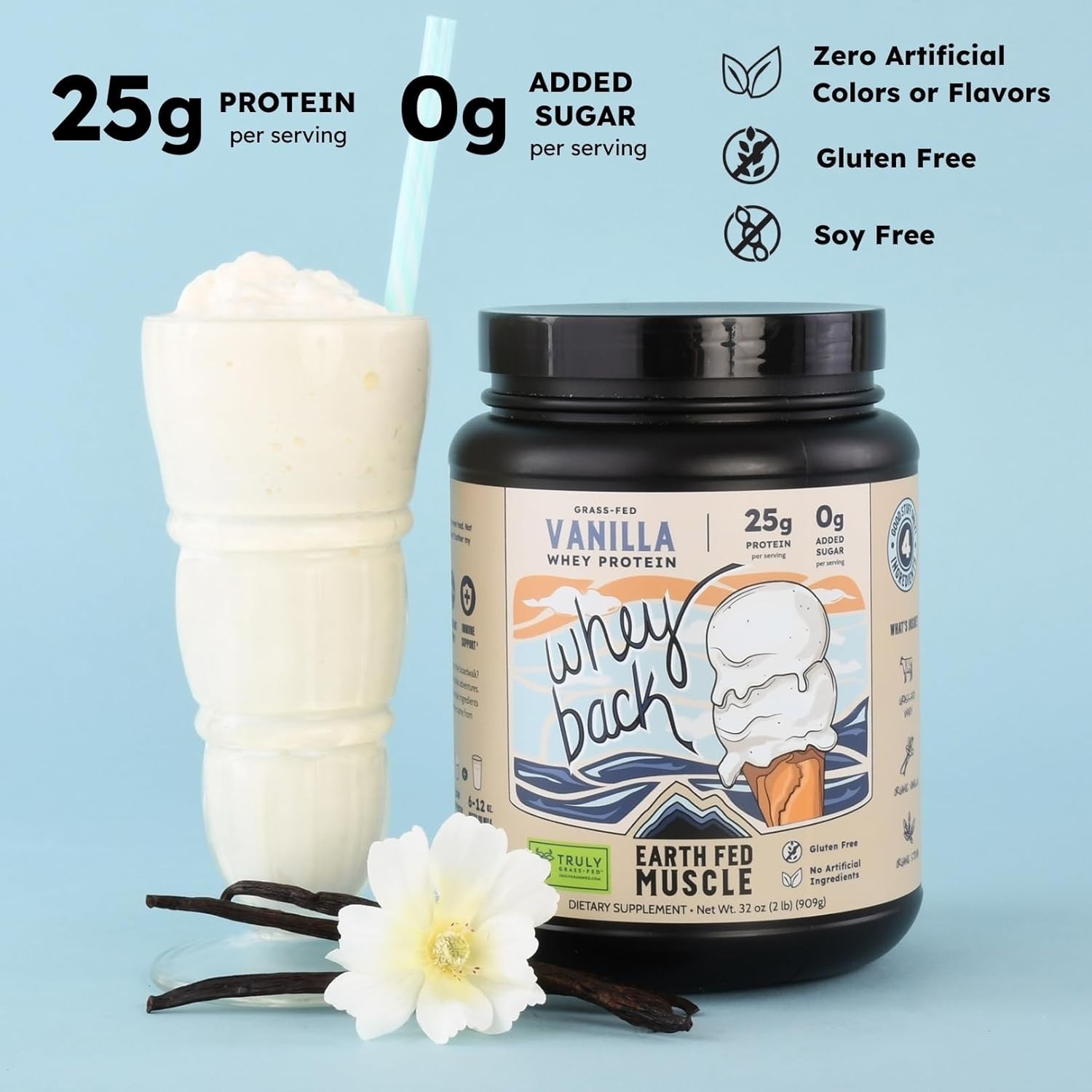 Earth Fed Muscle Vanilla Whey Back | 2lb Irish Grass Fed 25g Protein Isolate