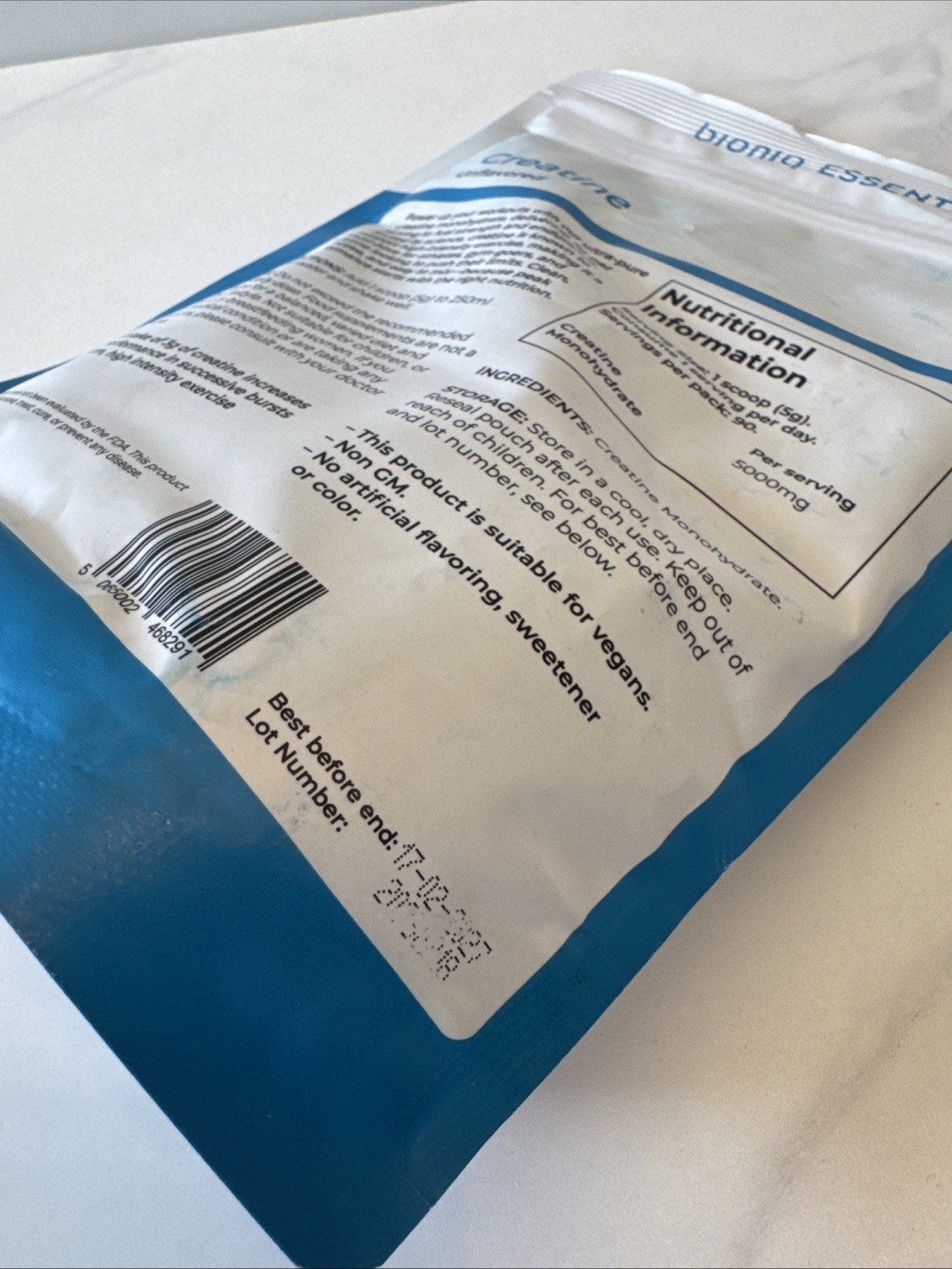Bioniq Essential CREATINE Unflavored Food Supplement Powder 450g. Exp 02/2027.