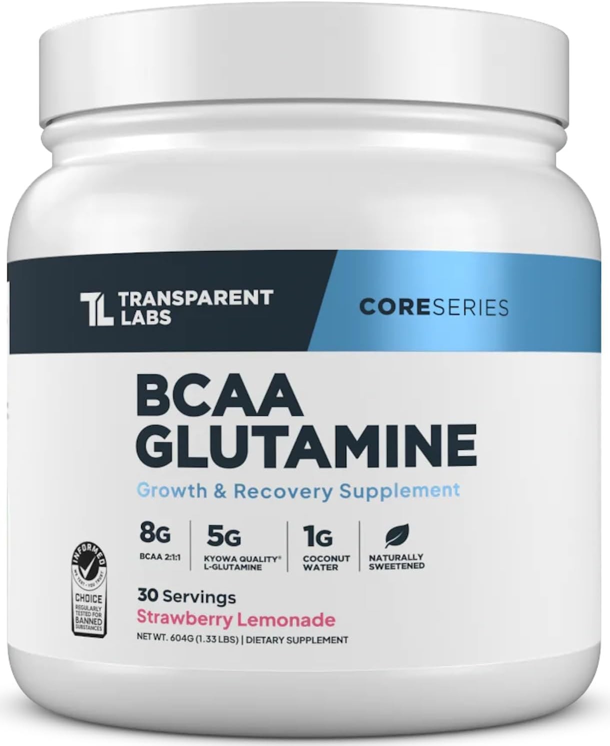 BCAA Glutamine Powder – 30 Servings of Strawberry Lemonade for Endurance