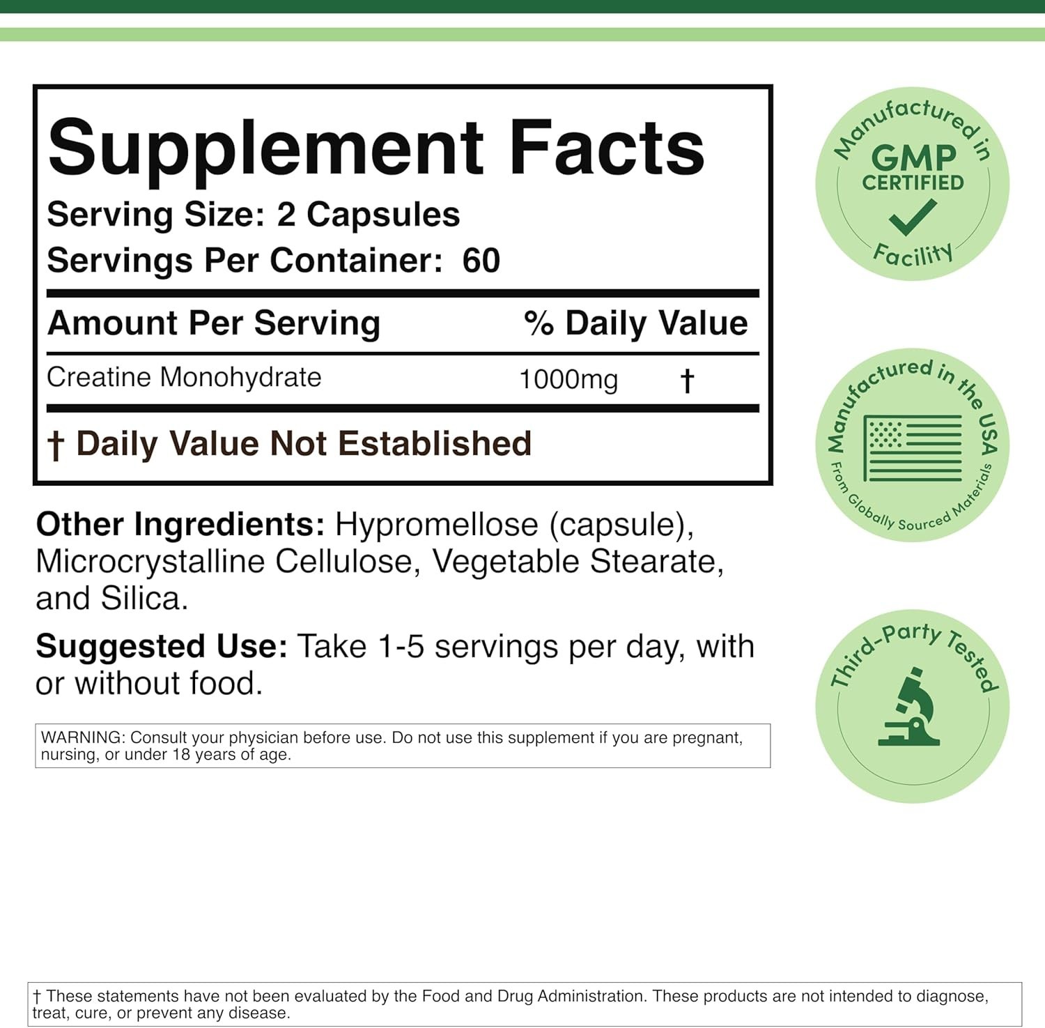 Creatine Pills 1,000Mg per Serving (120 Creatine Capsules) Free Shipping! NEW!..