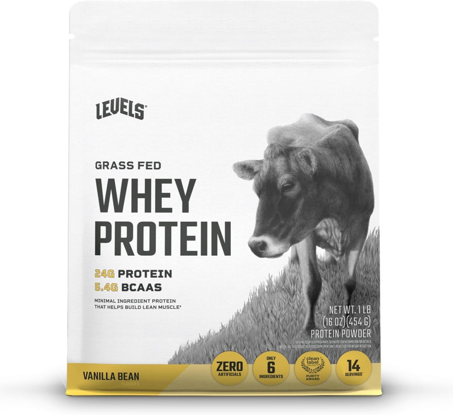 Clean & Gluten-Free Grass Fed Whey Protein, 24g Protein, Vanilla Flavor, 1LB