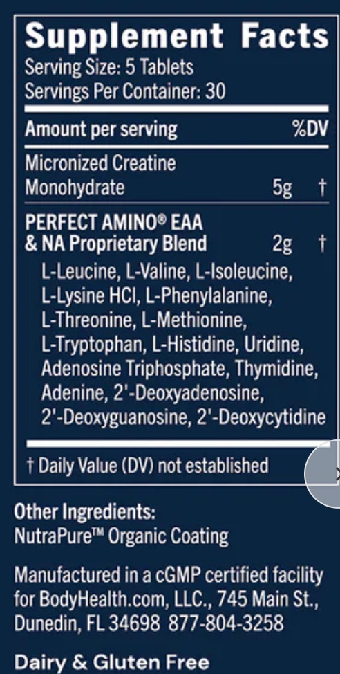 BodyHealth Perfect Amino Creatine – 150 Tablets – Essential Aminos + FRESH