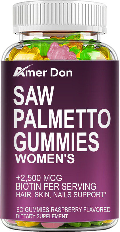 Saw Palmetto for Women 2500mcg Biotin Gummies Hair Skin Nails Support 60 Gummies