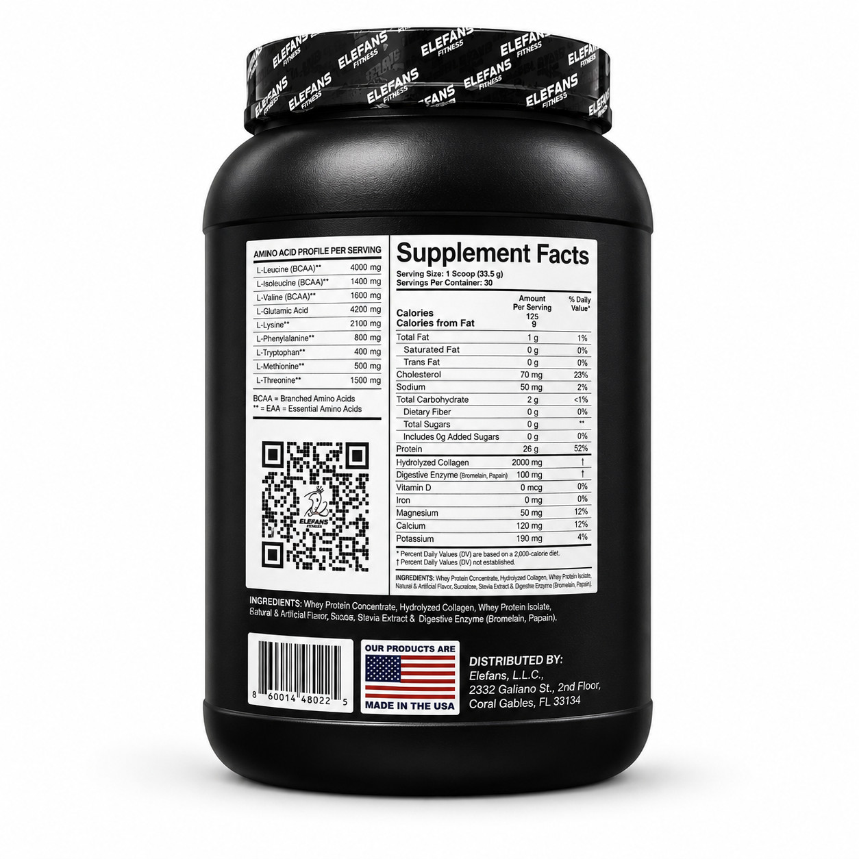 Elefans IRONTUSK Whey Protein Chocolate 2lb 26g Protein 30 Servings BCAA